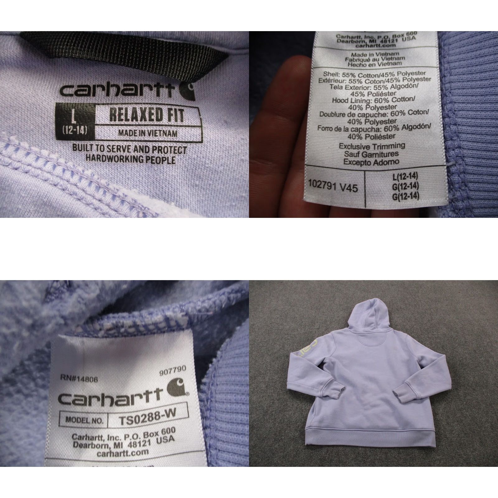 Carhartt Carhartt Hoodie Sweatshirt Women L Purple Relaxed Logo Hooded Pockets Thermal Knit Pullover Size L / US 10 / IT 46 - 8 Thumbnail