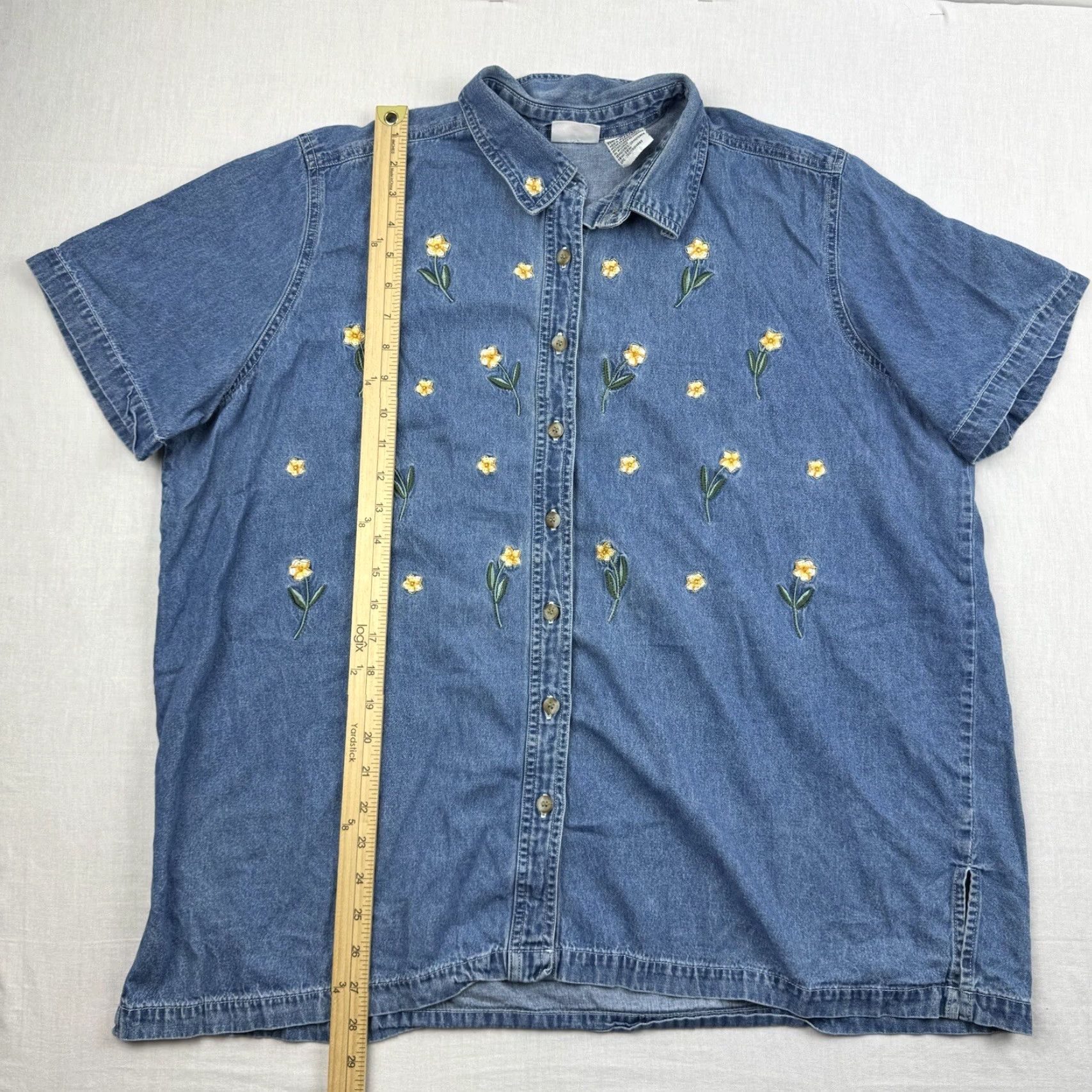 Vintage VINTAGE Bobbie Brooks Denim Button-Up Shirt Women's 18W Floral Short Sleeve Blue 90s Casual Size XXL / US 16-18 / IT 52-54 - 7 Thumbnail