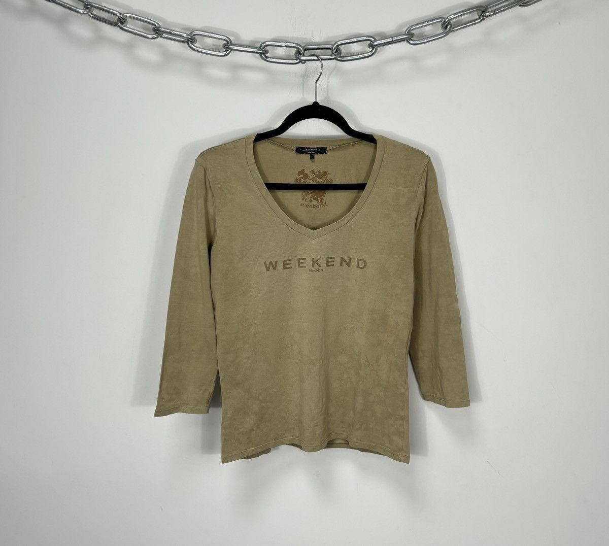 Max Mara Max Mara Weekend Big Logo V-Neck Luxury Long Sleeve T-Shirt Size L / US 10 / IT 46 - 1 Thumbnail