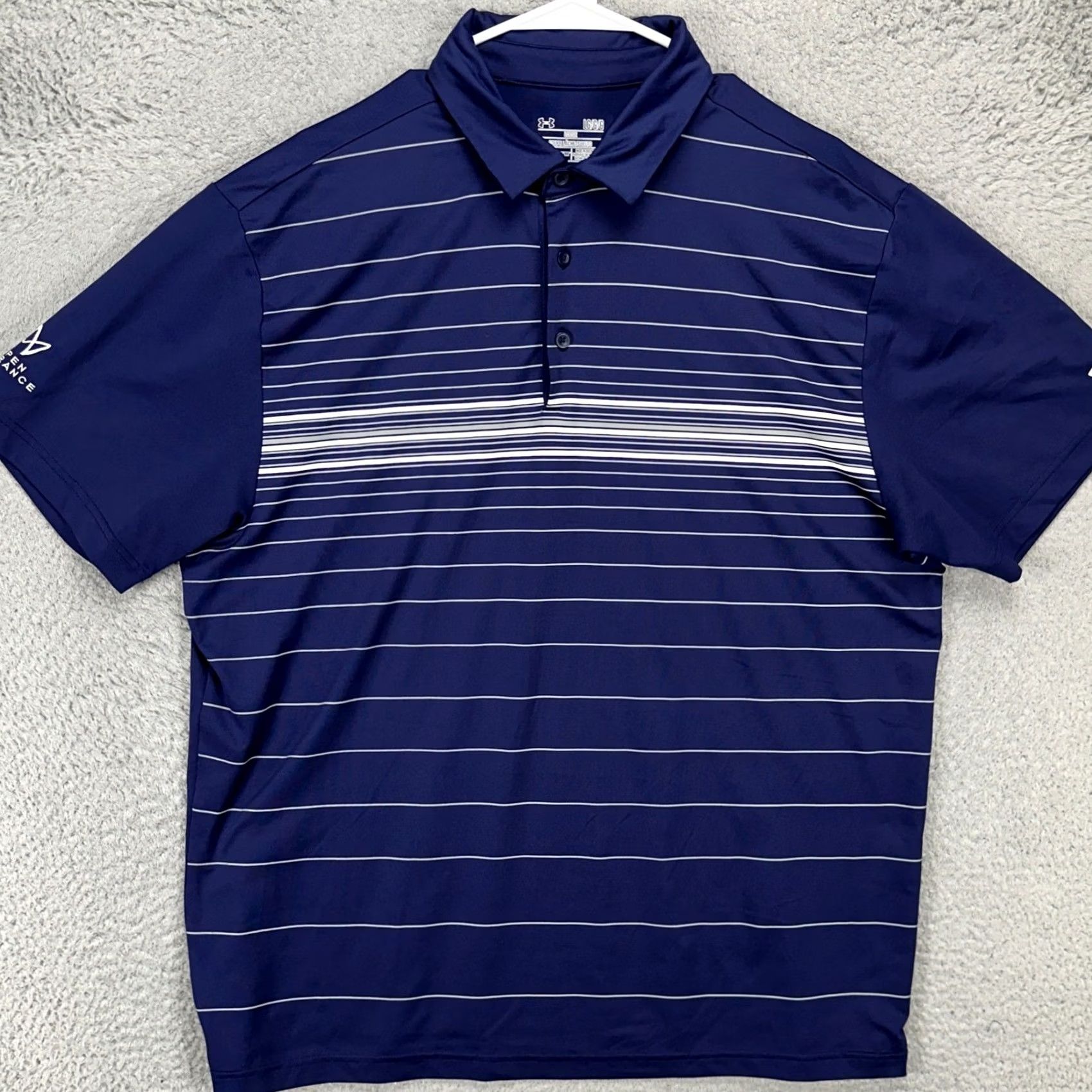 Under Armour Under Armour Heat Gear Polo Shirt Mens Large Blue Striped Short Sleeve Rugby Logo Golf Polo Shirt Mens Large Blue Striped Size US L / EU 52-54 / 3 - 3 Thumbnail