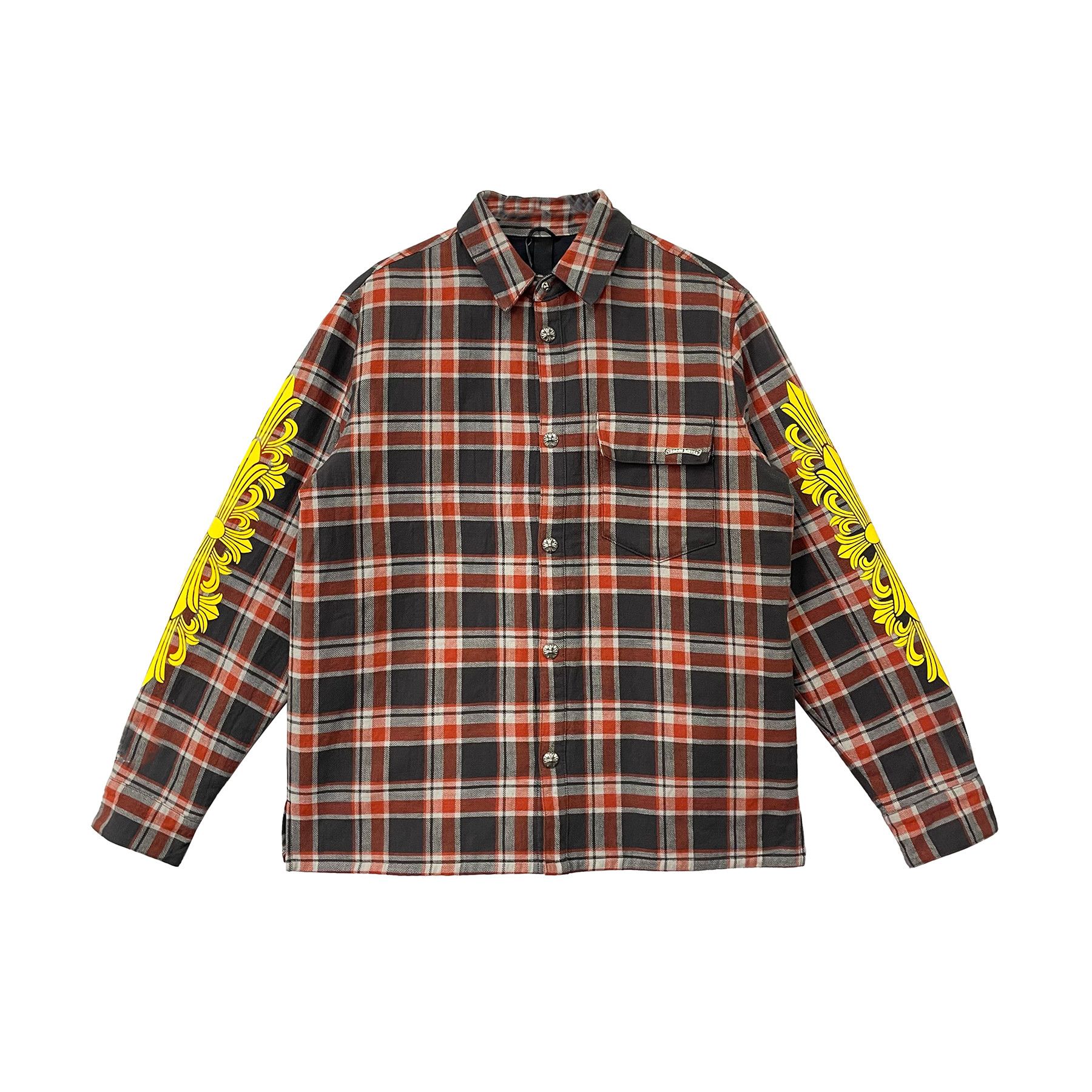 Chrome Hearts Chrome Hearts Yellow Cross Logo Plaid Quilted Shirt ...