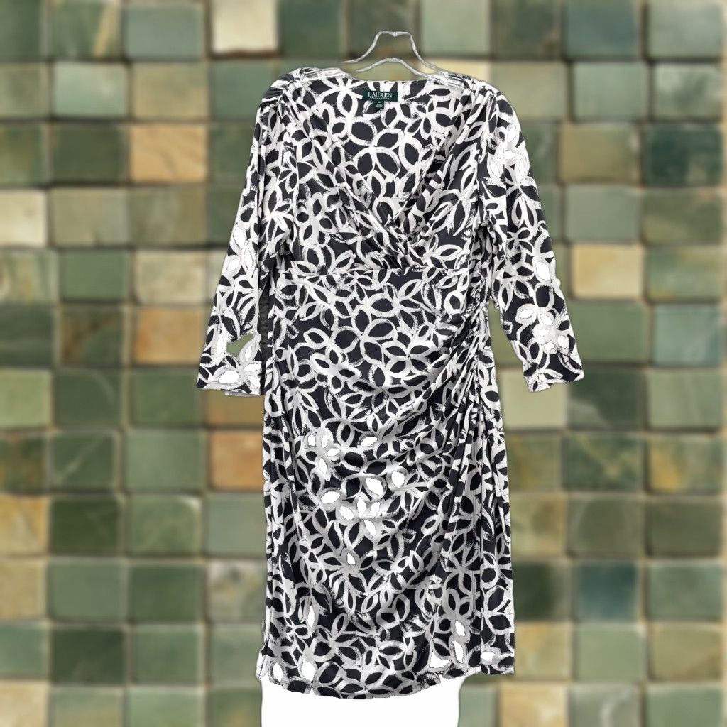 Ralph Lauren Lauren Ralph Lauren Midi Dress Womens 12 Black White Floral Slit Corpcore Formal Size XL / US 12-14 / IT 48-50 - 1 Thumbnail