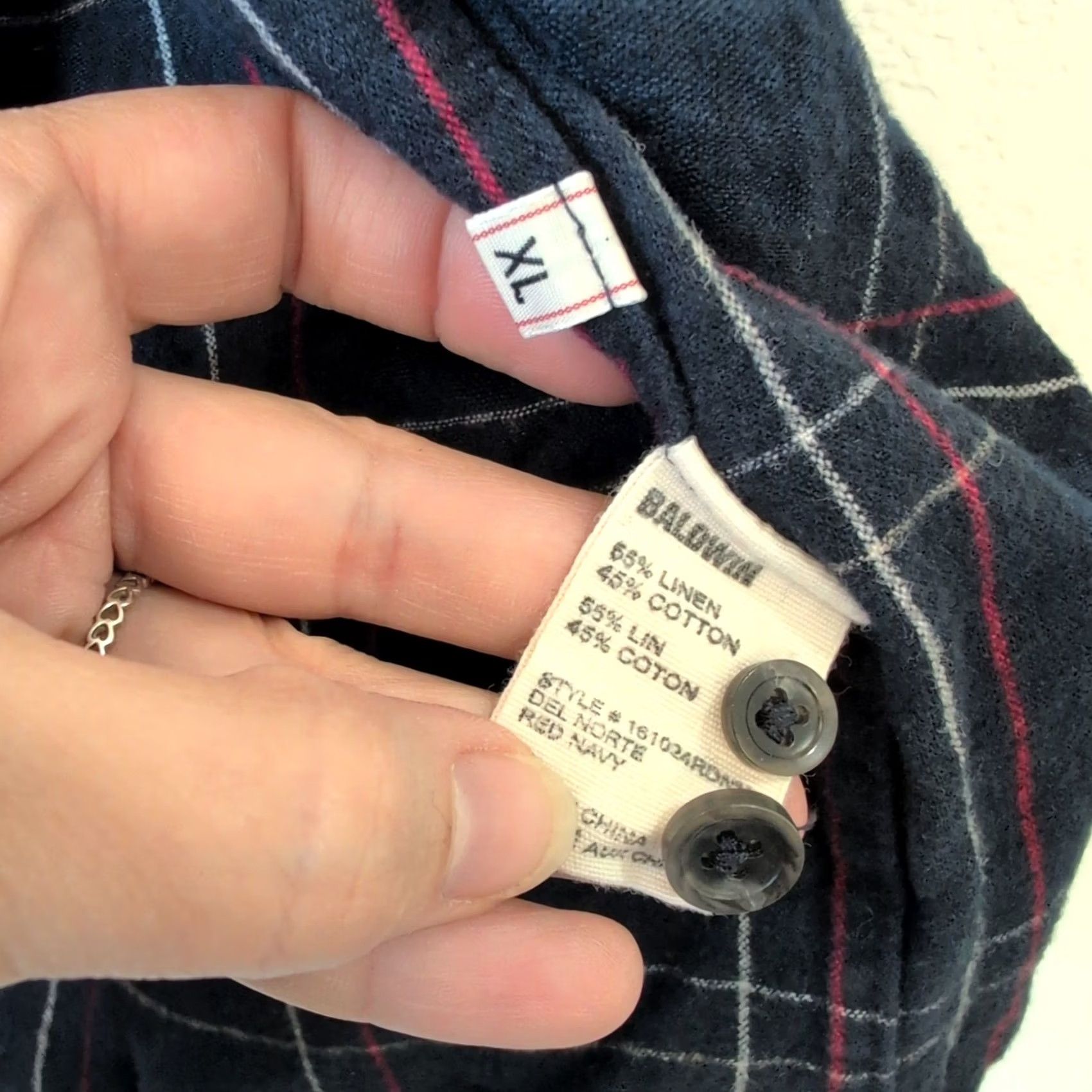 Vintage VINTAGE Baldwin Kansas City Flannel Shirt XL Mens Red Navy White Plaid Linen Cotton Del Norte? Size US XL / EU 56 / 4 - 5 Thumbnail