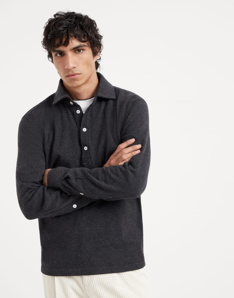 Brunello Cucinelli o1w1db10925 Cashmere Polo T-Shirt in Black Size US L / EU 52-54 / 3 - 1 Thumbnail