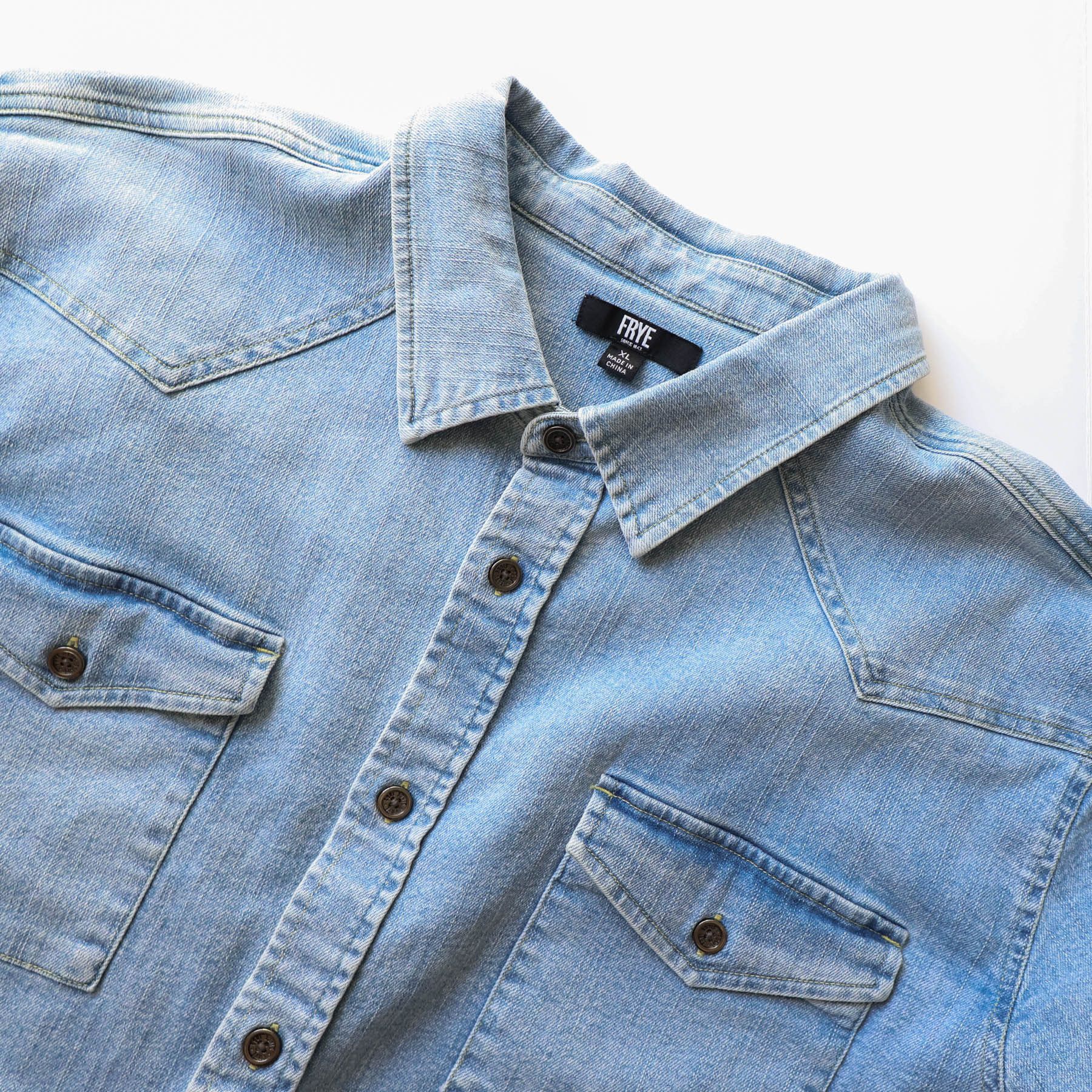 Frye Rare Frye Vintage Washed Denim Button Down Western Shirt Size US XL / EU 56 / 4 - 2 Thumbnail