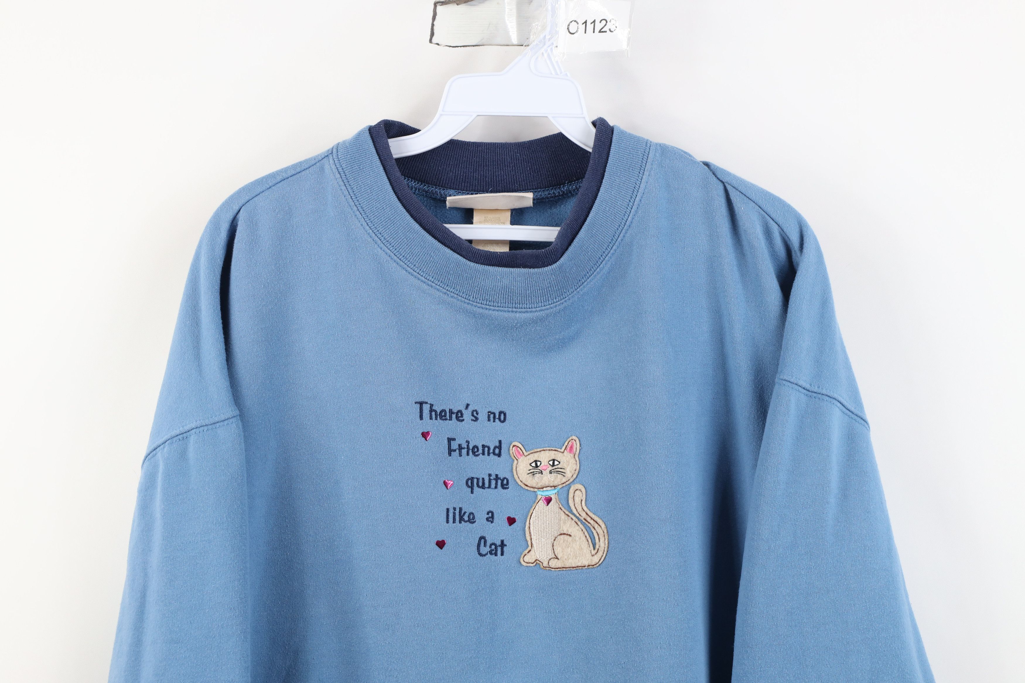 Vintage Vintage 90s Y2K Friend Cat Kitten Layered Sweatshirt Blue Size XL / US 12-14 / IT 48-50 - 2 Thumbnail