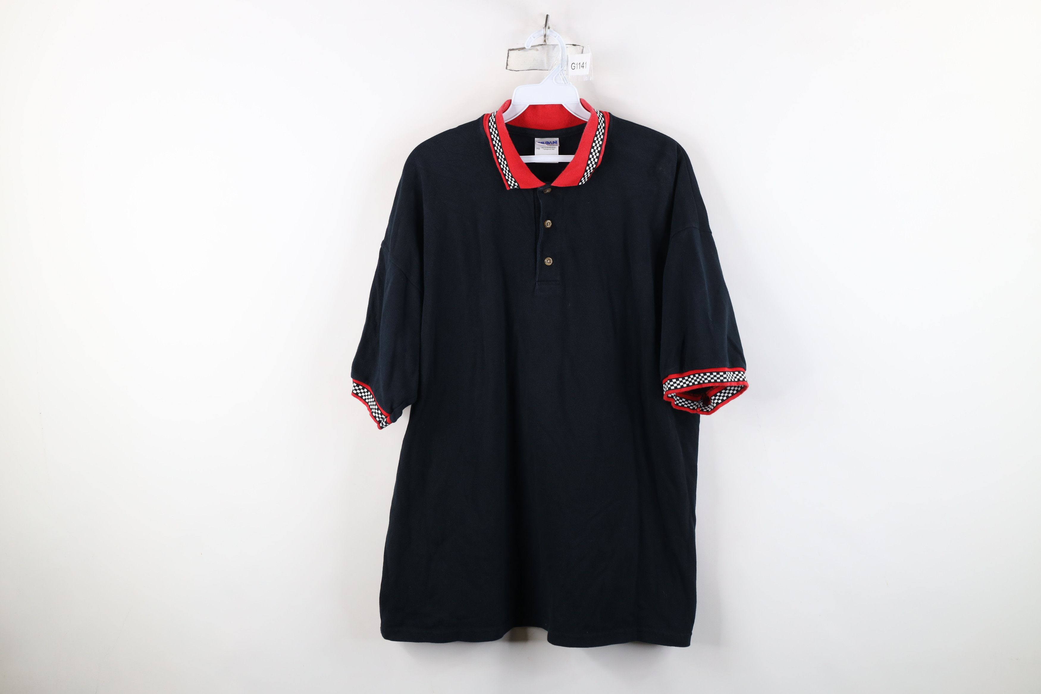 Vintage Vintage 90s Flag Racing Collared Polo Shirt Black Cotton Size US XL / EU 56 / 4 - 1 Thumbnail