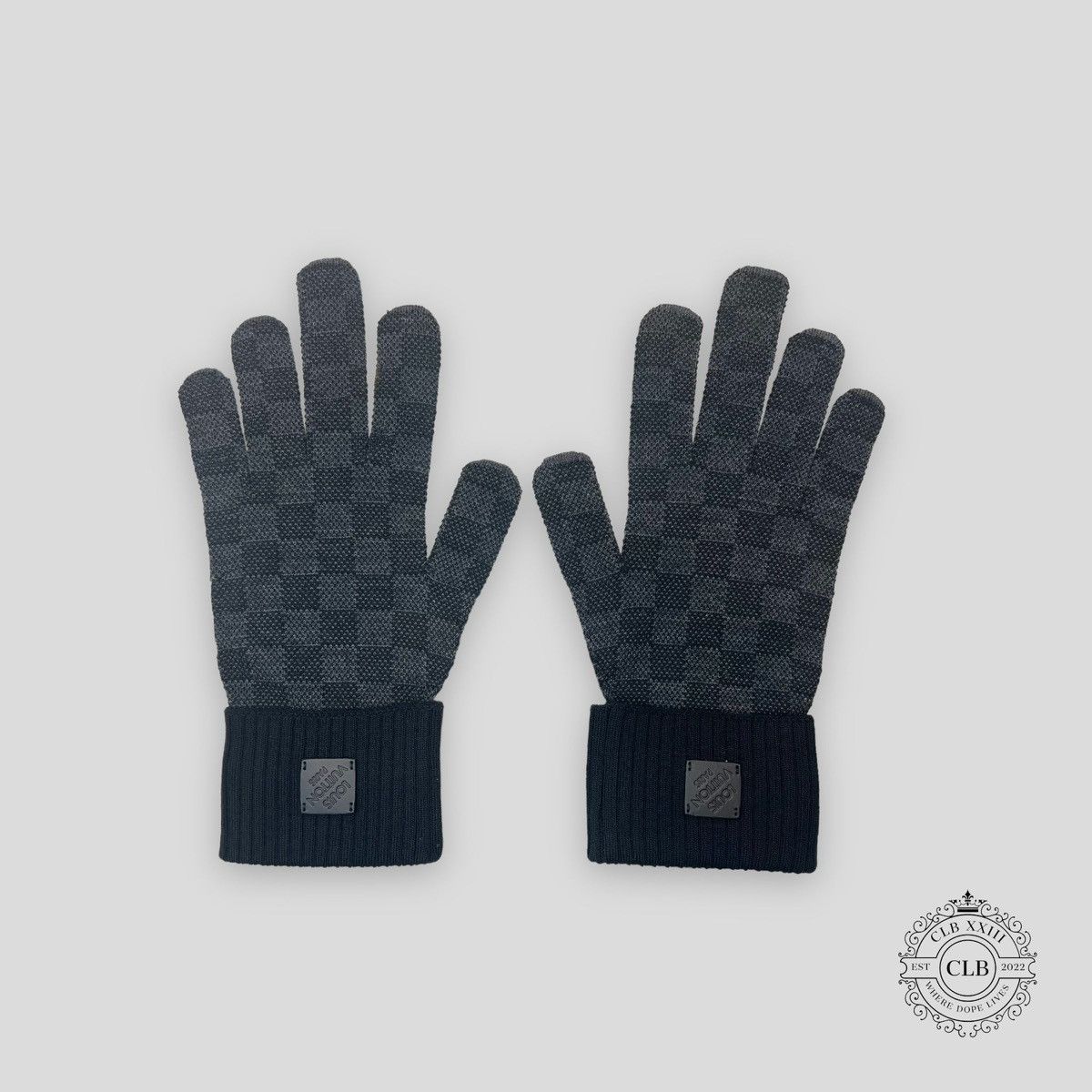 image of Louis Vuitton Petit Damier Gloves - Black in Black/Grey, Men's