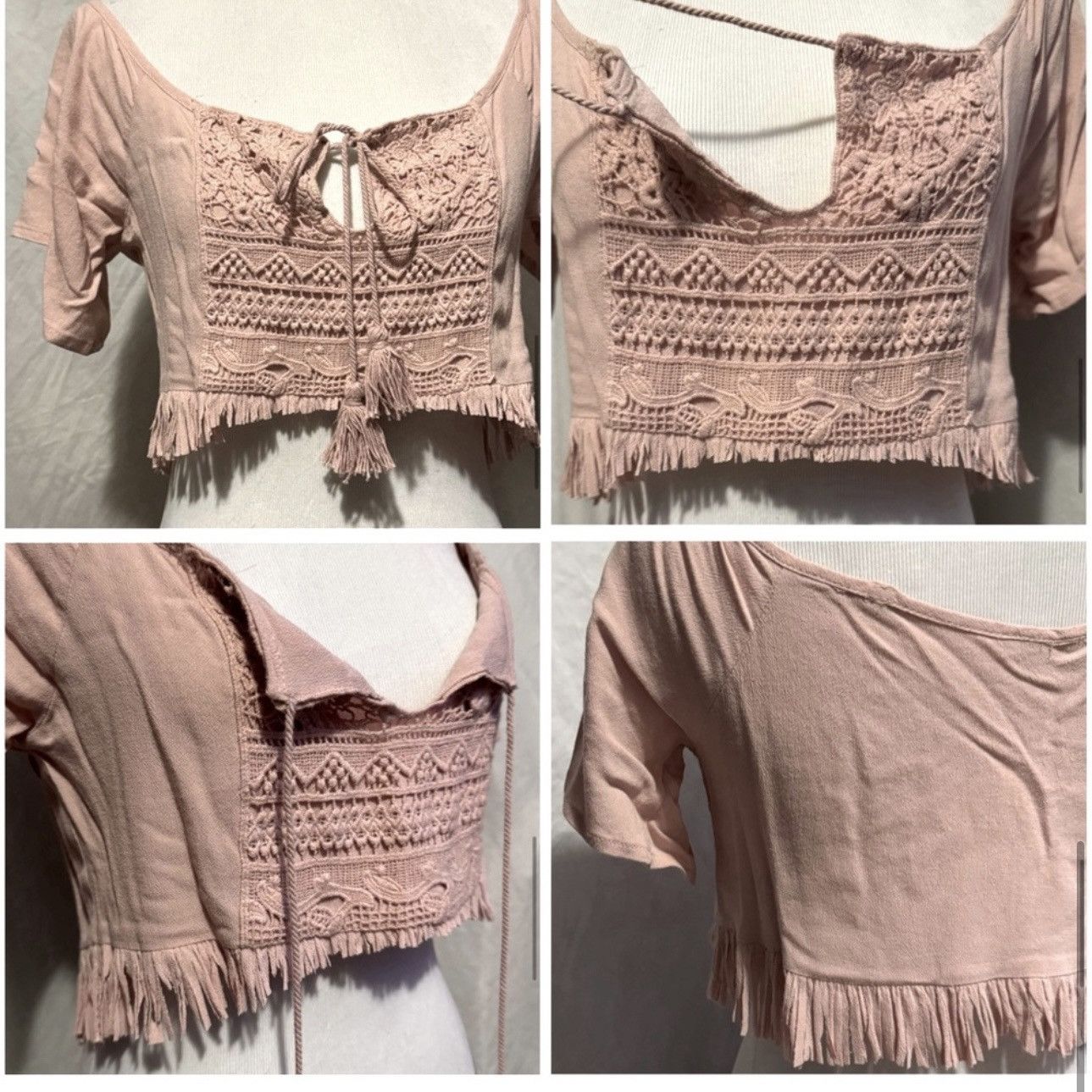 Vintage Vintage, Rose Blush, Peasant Style, Fringed Hem, Crop Top Size ONE SIZE - 11 Thumbnail