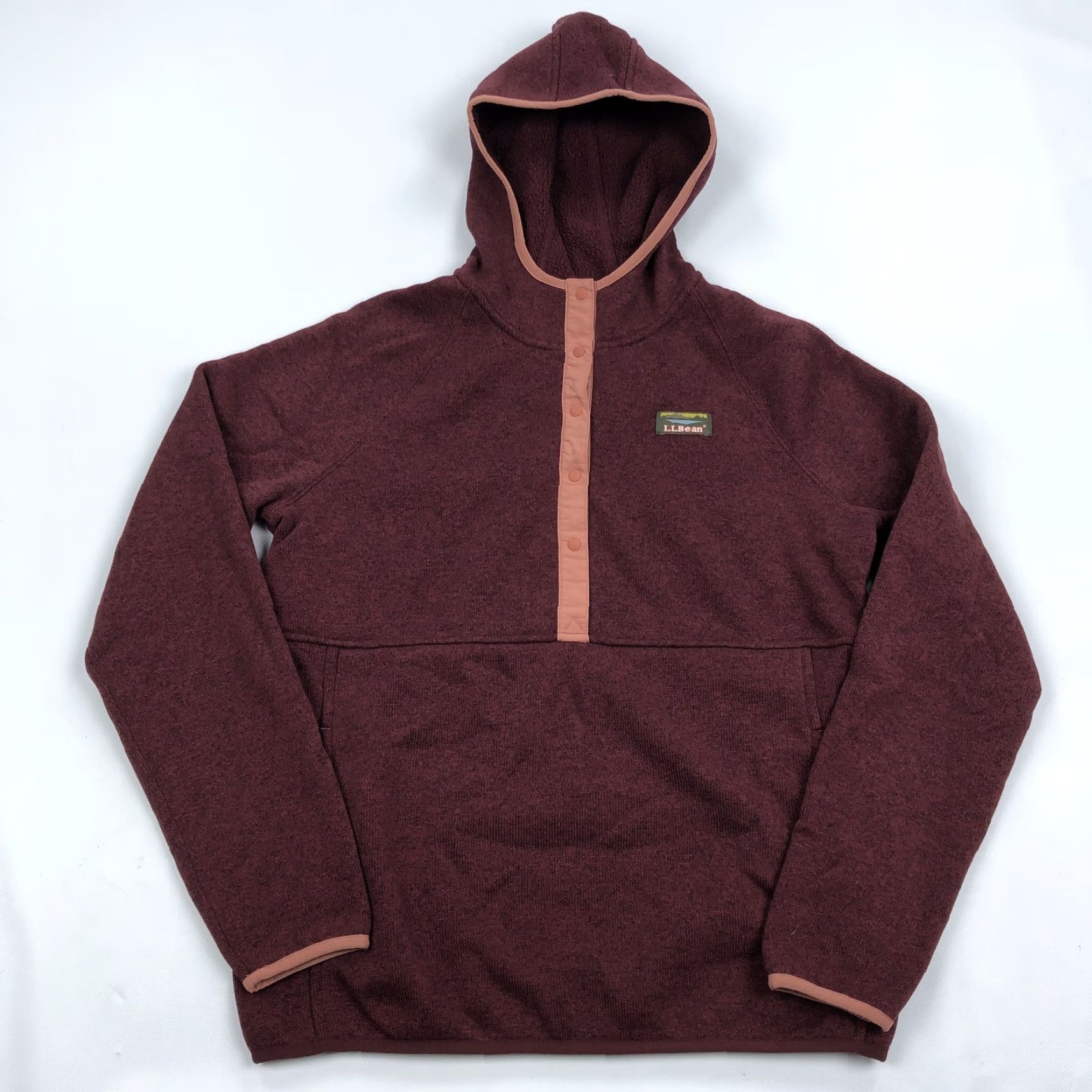 Vintage L.L.Bean Women's M Regular Maroon Peach Snap Button Hooded Pullover Fleece Hoodi Hoodie Pullover Sweatshirt Outdoor Activewear Casual Size M / US 6-8 / IT 42-44 - 2 Thumbnail