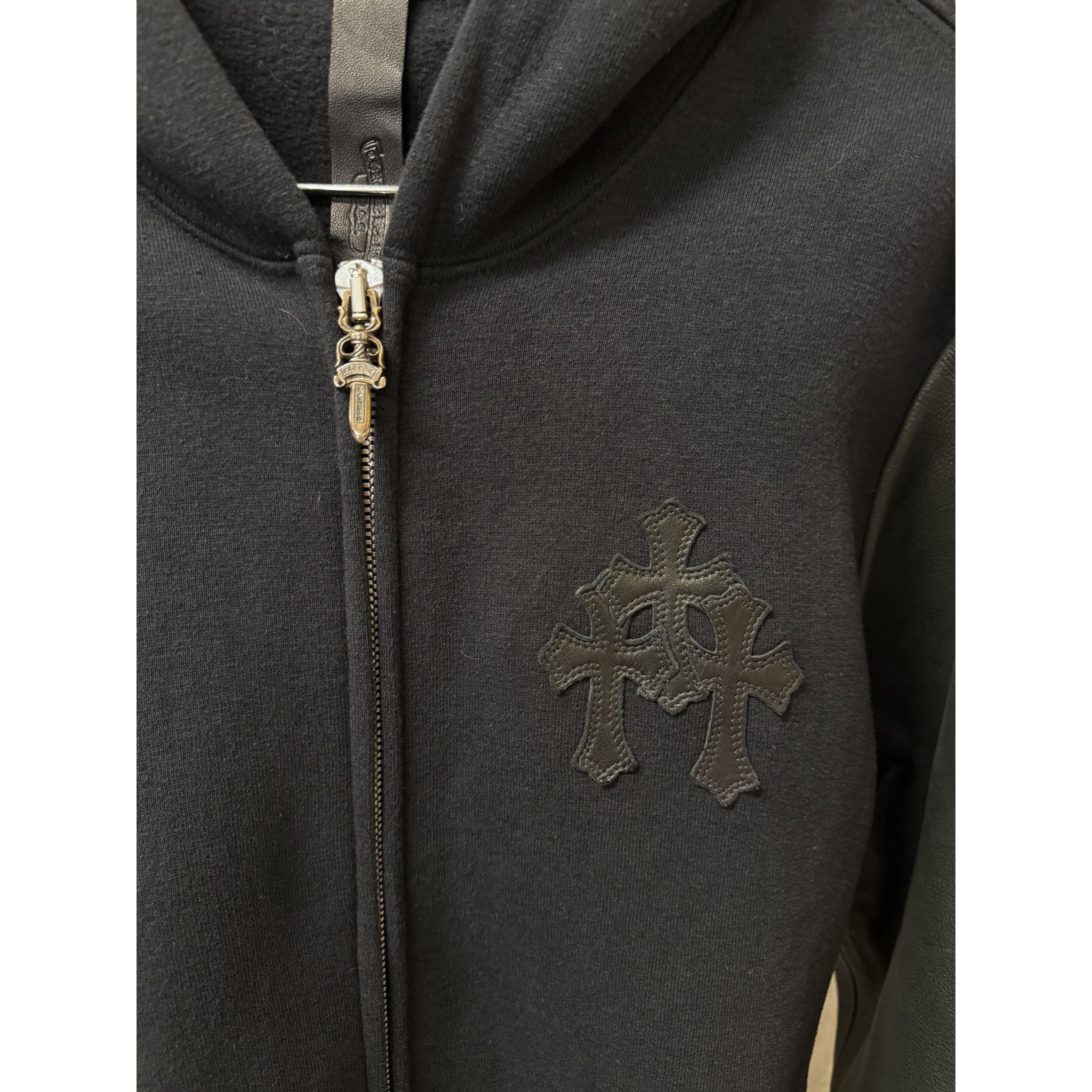 Chrome Hearts Chrome Hearts Black Hoodie W/ Leather Sleeves & Gothic Cross Size L / US 10 / IT 46 - 16 Thumbnail