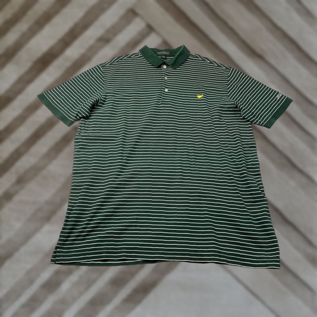 Vintage Masters Collection Polo Golf Striped Shirt Mens XL Green Regular Knit 100% Cotton Logo Short Sleeve Collared Spread Pattern Golf Size US XL / EU 56 / 4 - 1 Thumbnail