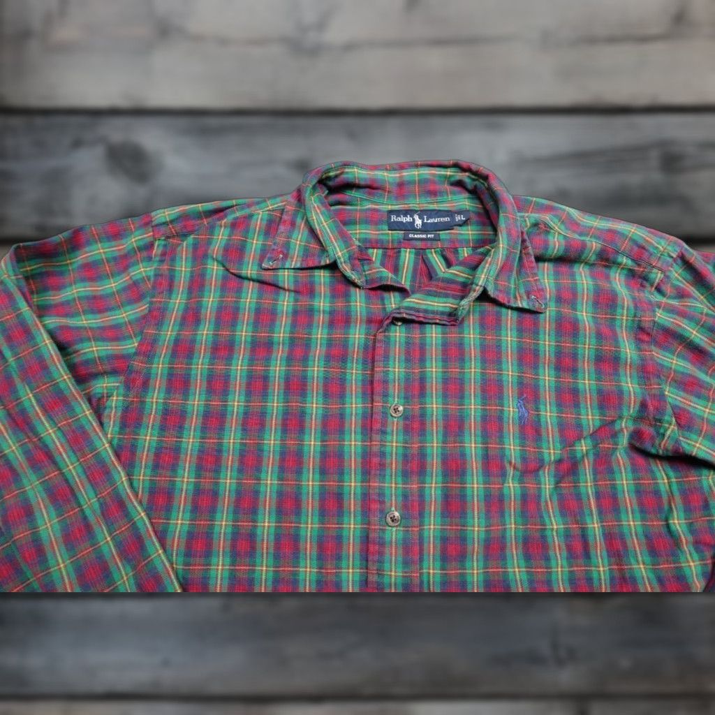 Polo Ralph Lauren Polo Ralph Lauren Shirt Mens Large Green Plaid Button-Up Vintage-Style Casual Comfort Size US L / EU 52-54 / 3 - 1 Thumbnail