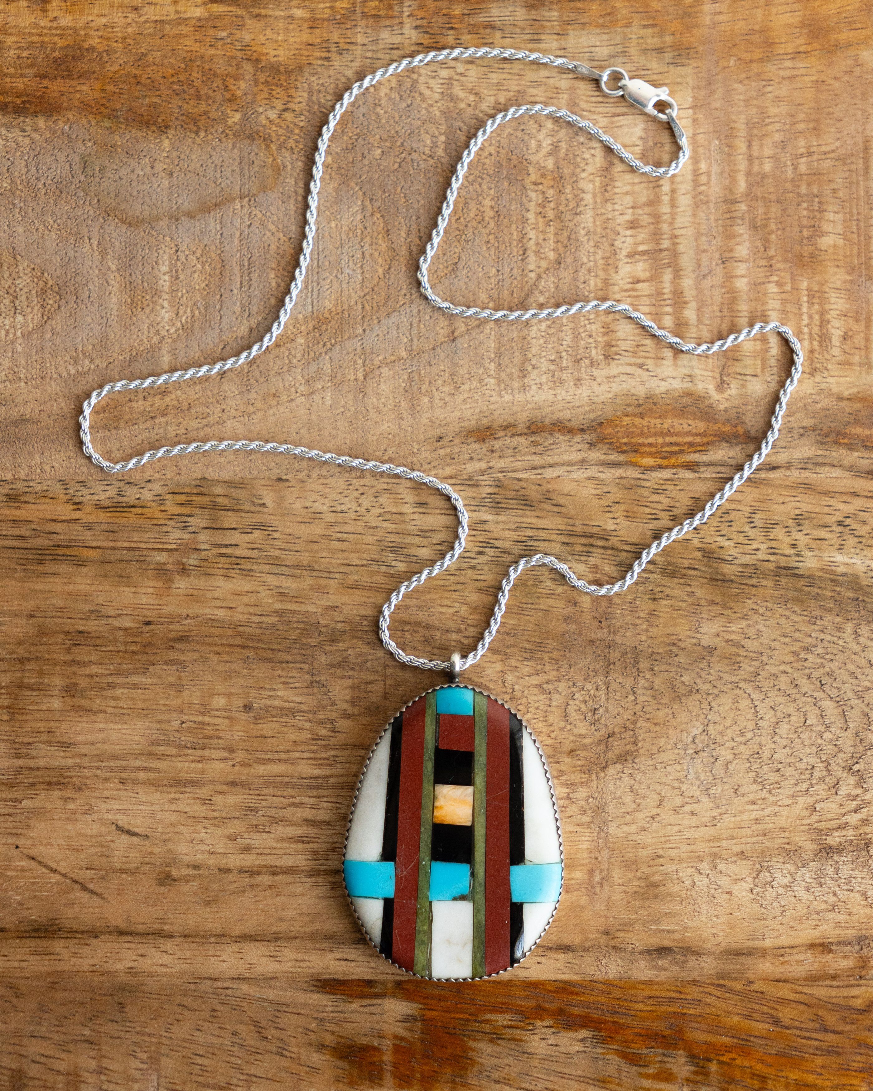 Jewelry Vintage Native American Sterling Silver Necklace Stone Inlay Size ONE SIZE - 1 Thumbnail