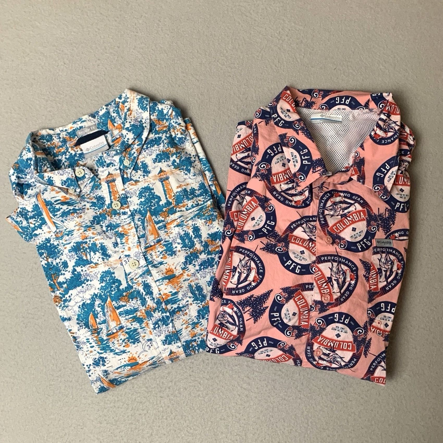 Nautica Columbia Shirts Men Large Multicolor AOP Lighthouse Sailboat Fish Nautical Lot Of 2 Size US L / EU 52-54 / 3 - 2 Thumbnail