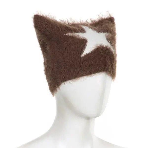 Japanese Brand Kai Kawaii Knitted Star Pattern Cat Ear Beanies Hat Size ONE SIZE - 2 Thumbnail