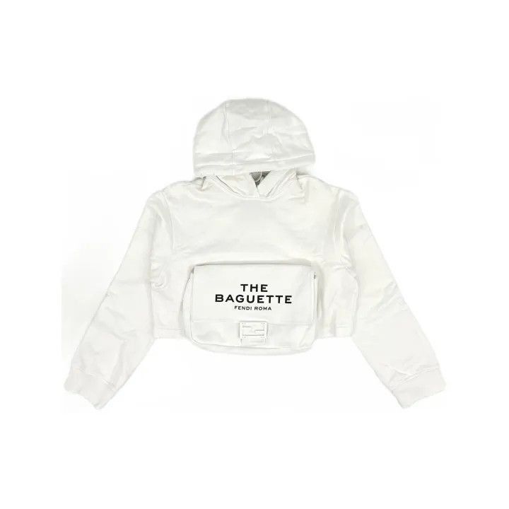Fendi Fendi White Cropped Hoodie with Logo Print -2507 Size M / US 6-8 / IT 42-44 - 2 Thumbnail