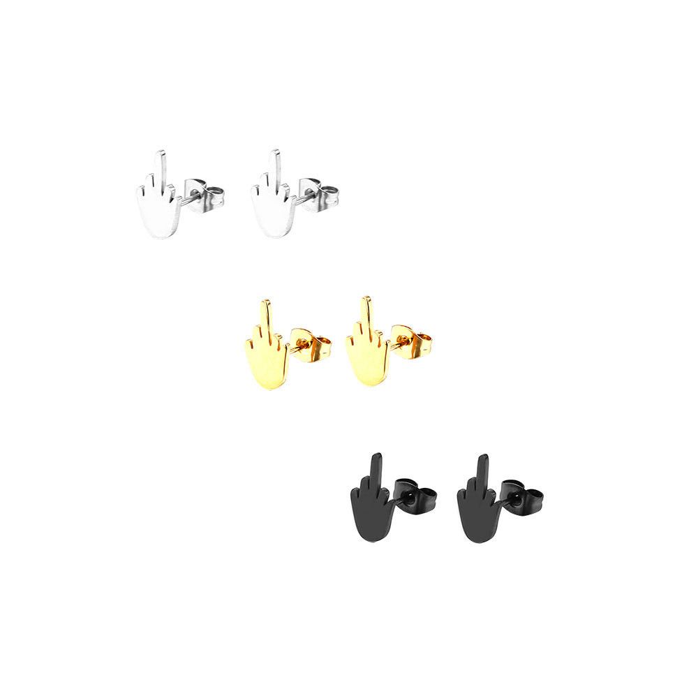 Jewelry F*ck u Modern Earrings One Pairs Chrome Jewelry Size ONE SIZE - 5 Thumbnail