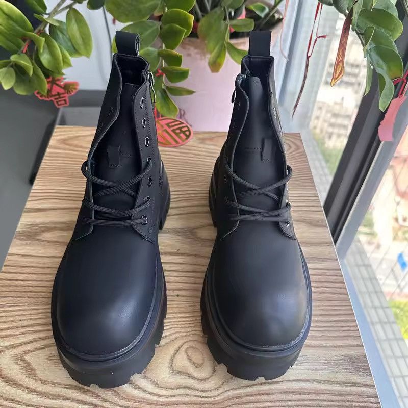 Japanese Brand Matte Black Split Leather Chunky Combat Boots - Heavy Lug Size US 9 / EU 42 - 9 Thumbnail