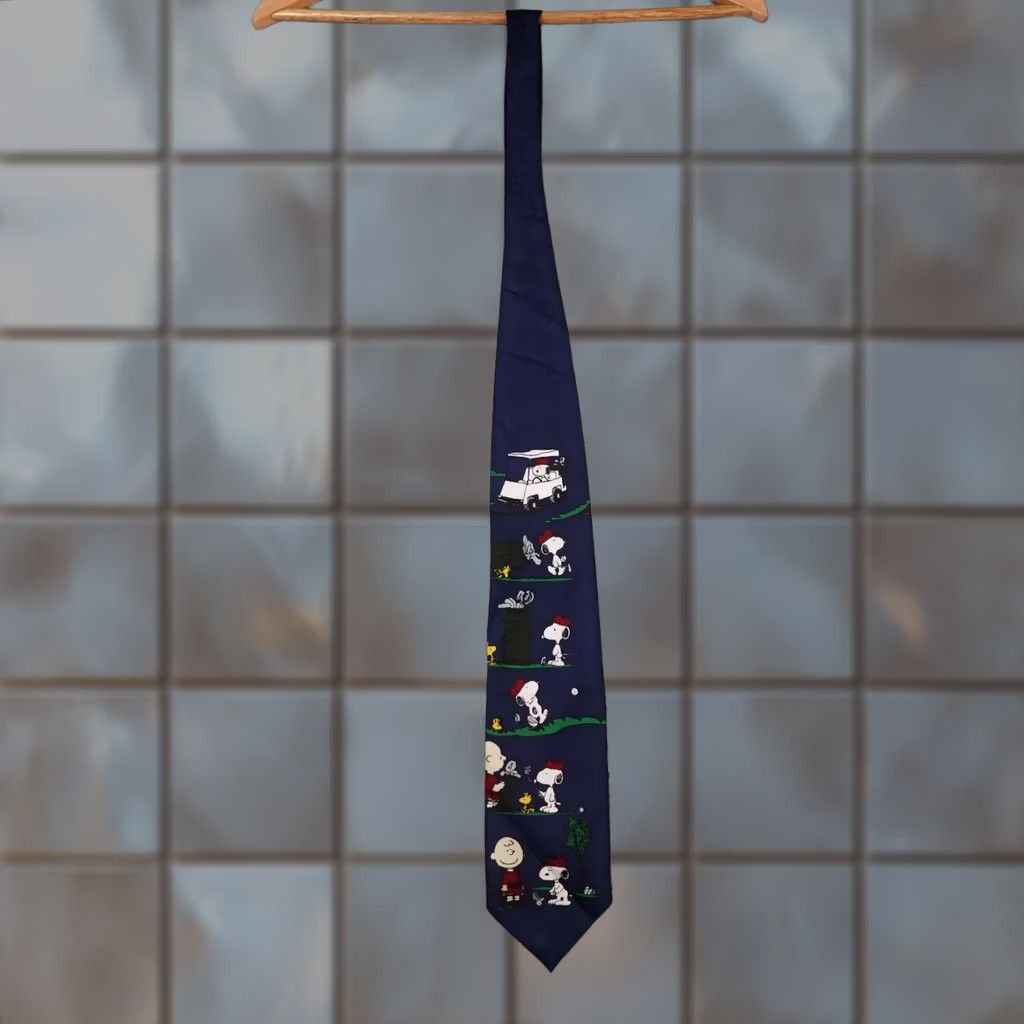 Peanuts VINTAGE Peanuts Snoopy Tie Mens One Size Navy Golf Charlie Brown Novelty 90s Size ONE SIZE - 1 Thumbnail