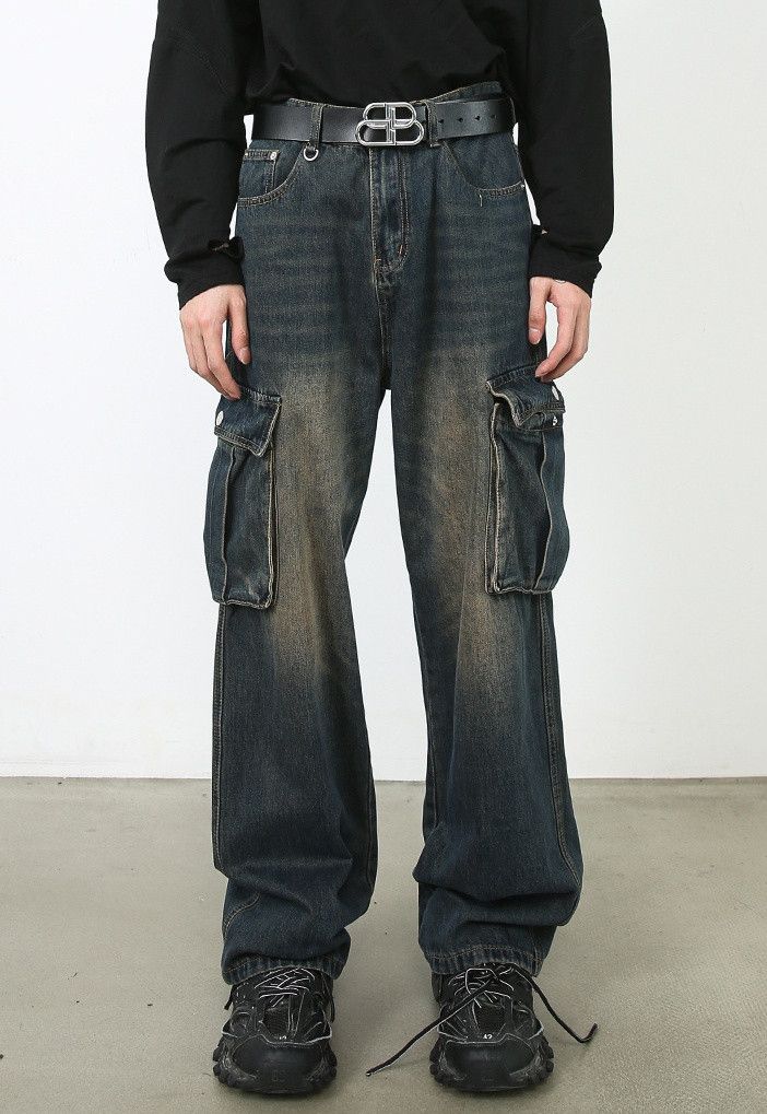 Designer × Japanese Brand Vintage Washed Loose Straight Cargo Jeans Size US 32 / EU 48 - 1 Thumbnail