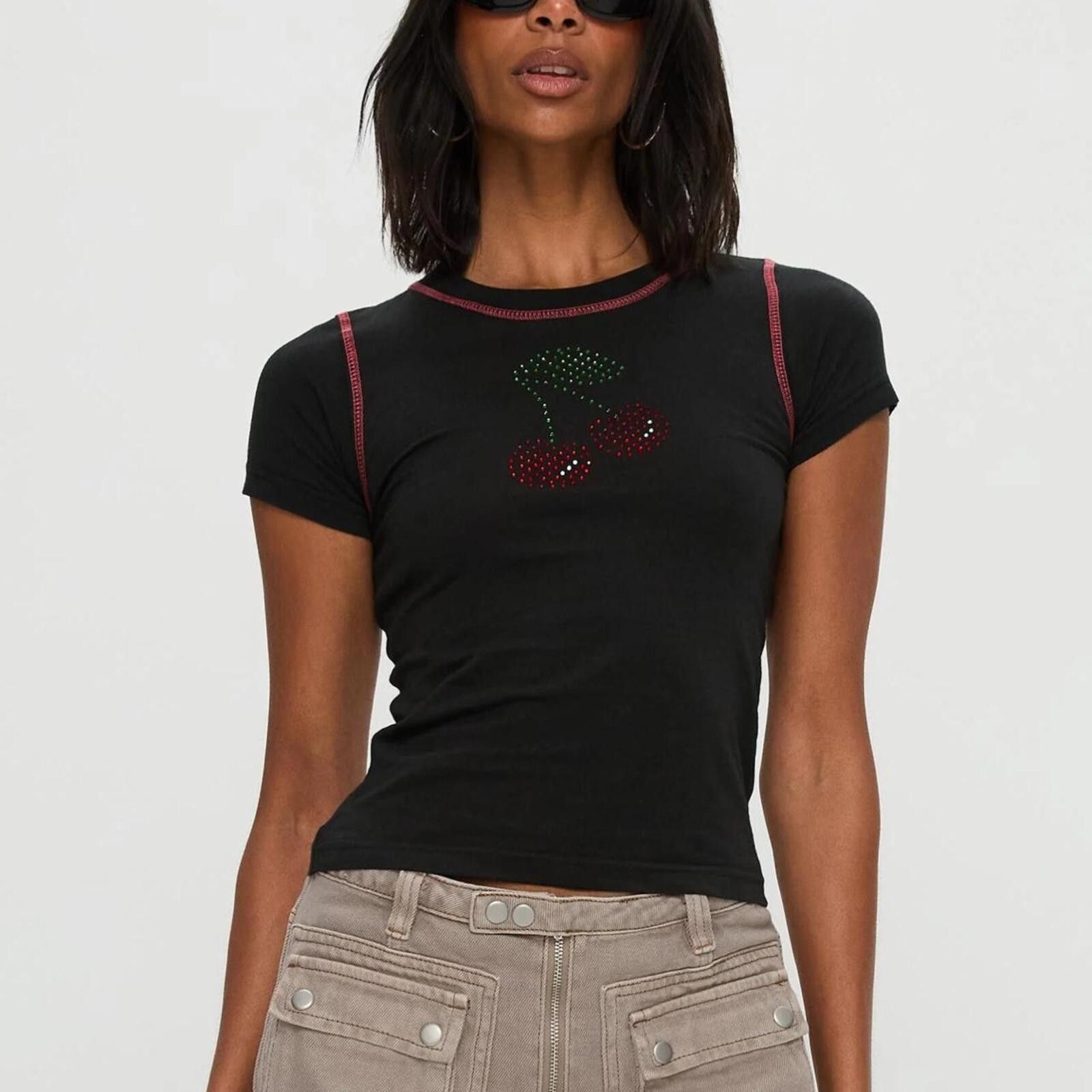 Other Princess Polly Cherrie Kisses Top Black Size XS / US 0-2 / IT 36-38 - 7 Thumbnail