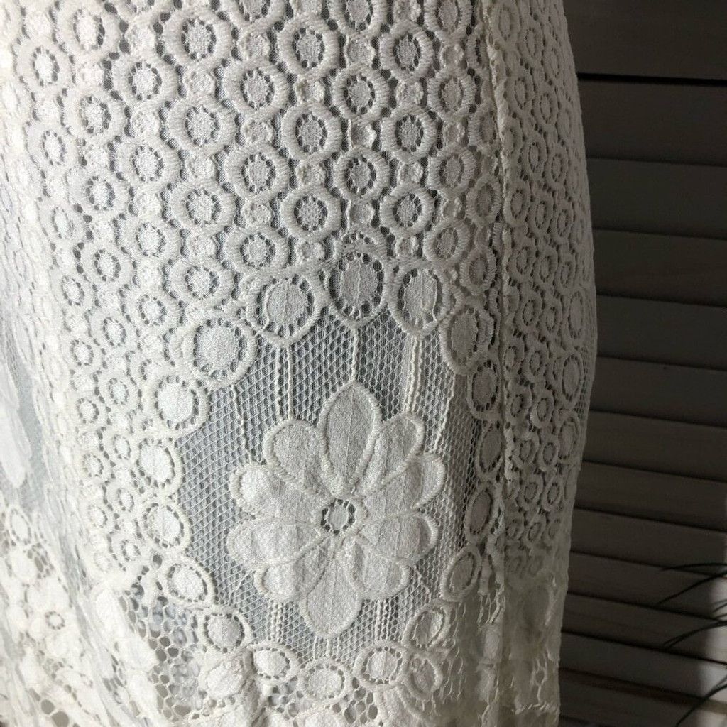 Vintage Y2K-Style Dress Fluttered Sleeves Sheer Lace Floral White M Size L / US 10 / IT 46 - 7 Thumbnail