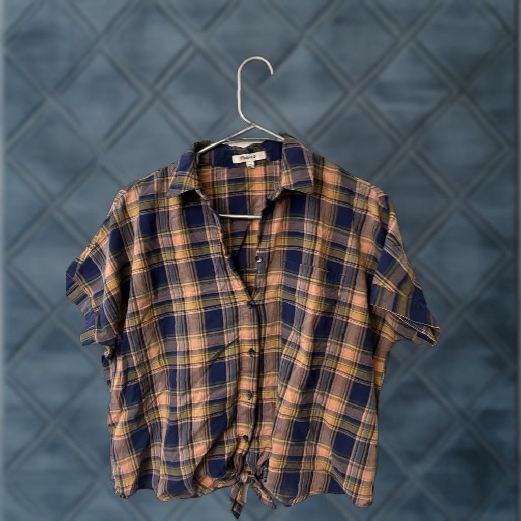 Madewell VINTAGE Madewell Plaid Short Sleeve Shirt with Front Tie | Size XS | Blue | Womens Size XS / US 0-2 / IT 36-38 - 1 Thumbnail