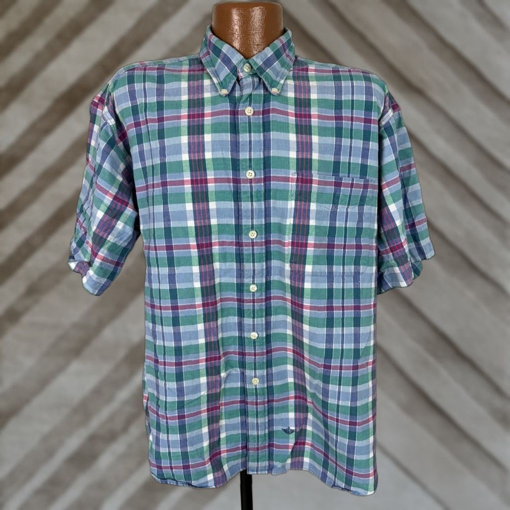 Dockers VINTAGE Dockers Shirt Men's Large Blue Plaid Oxford Short Sleeve Button-Down 90s Mens Size US L / EU 52-54 / 3 - 1 Thumbnail