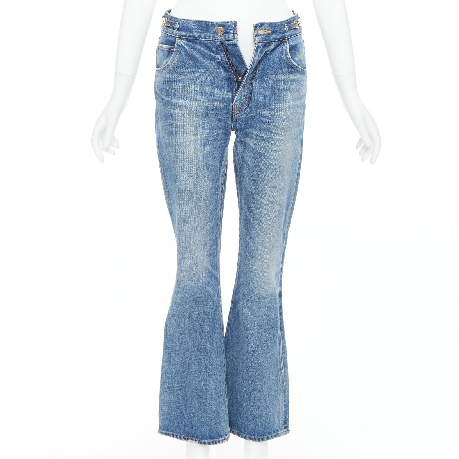 Celine CELINE W_FL_018 Dylan blue washed gold triomphe buckle bootcut jeans 26" Size 27" / US 4 / IT 40 - 1 Thumbnail