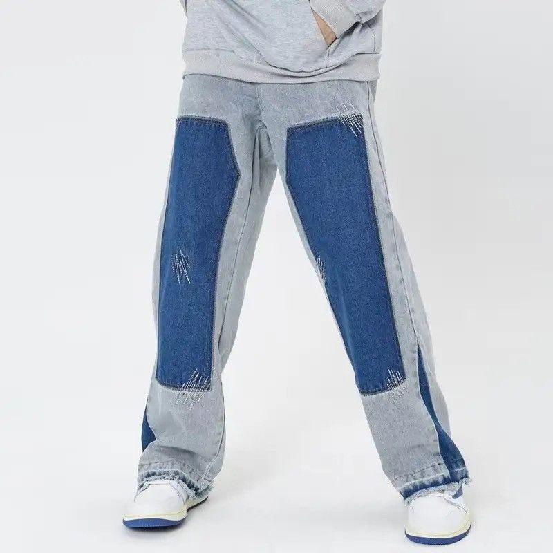 image of Vintage Straight Baggy Pants Chic Design Streetwear in Blue, Men's (Size 30)