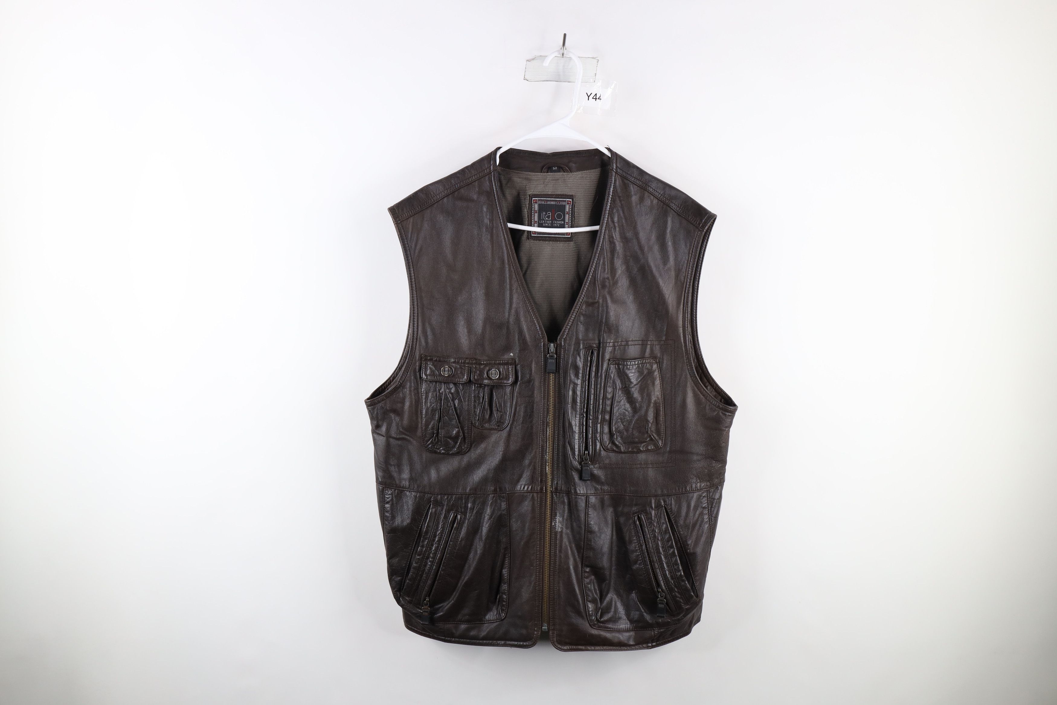 image of Vintage 90's Streetwear Leather Tactical Vest Jacket Brown, Men's (Size 2XL)