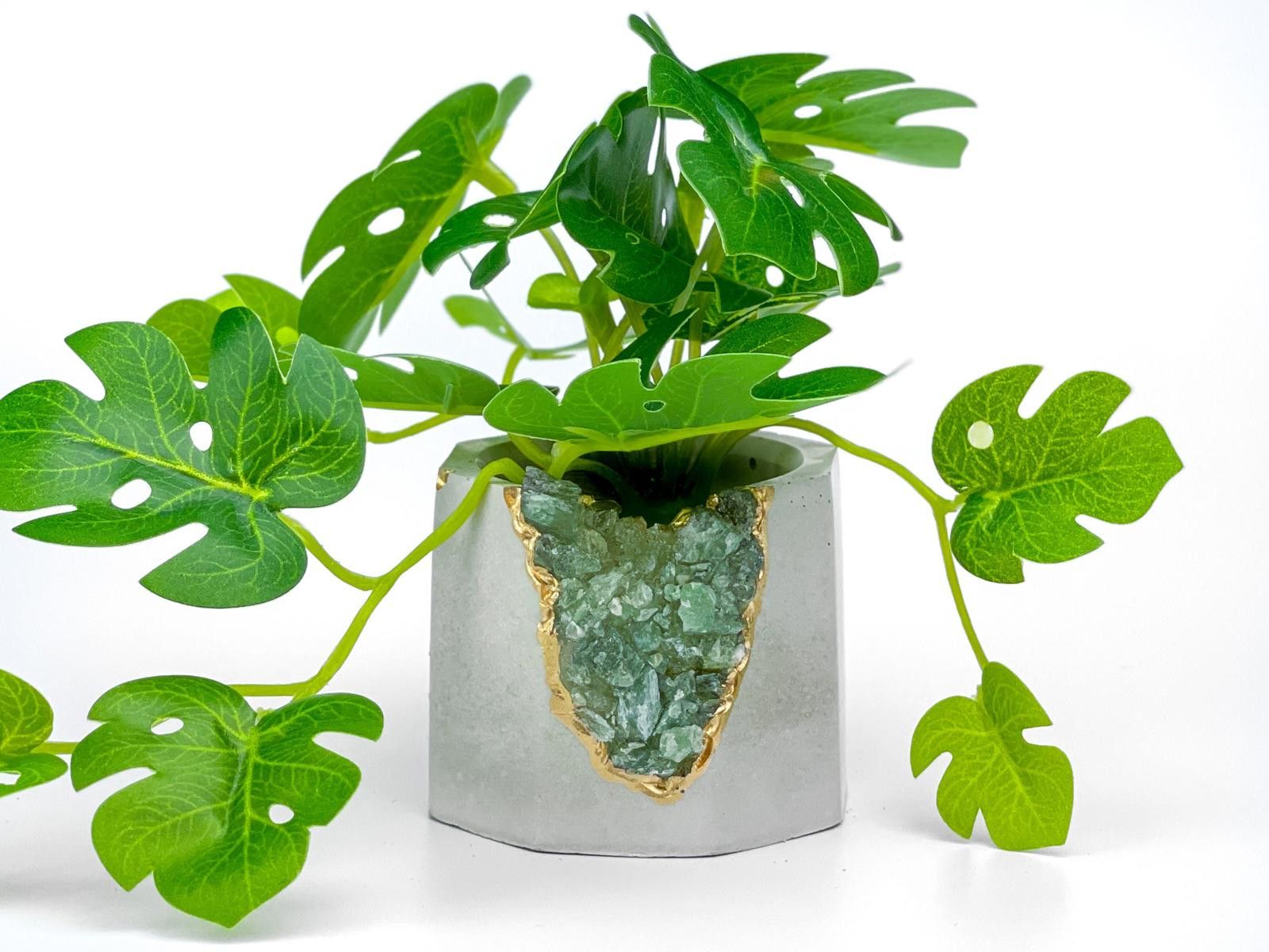 Other Green Apatite Crystal Planter | Handmade Concrete Geode Pot Size ONE SIZE - 8 Thumbnail