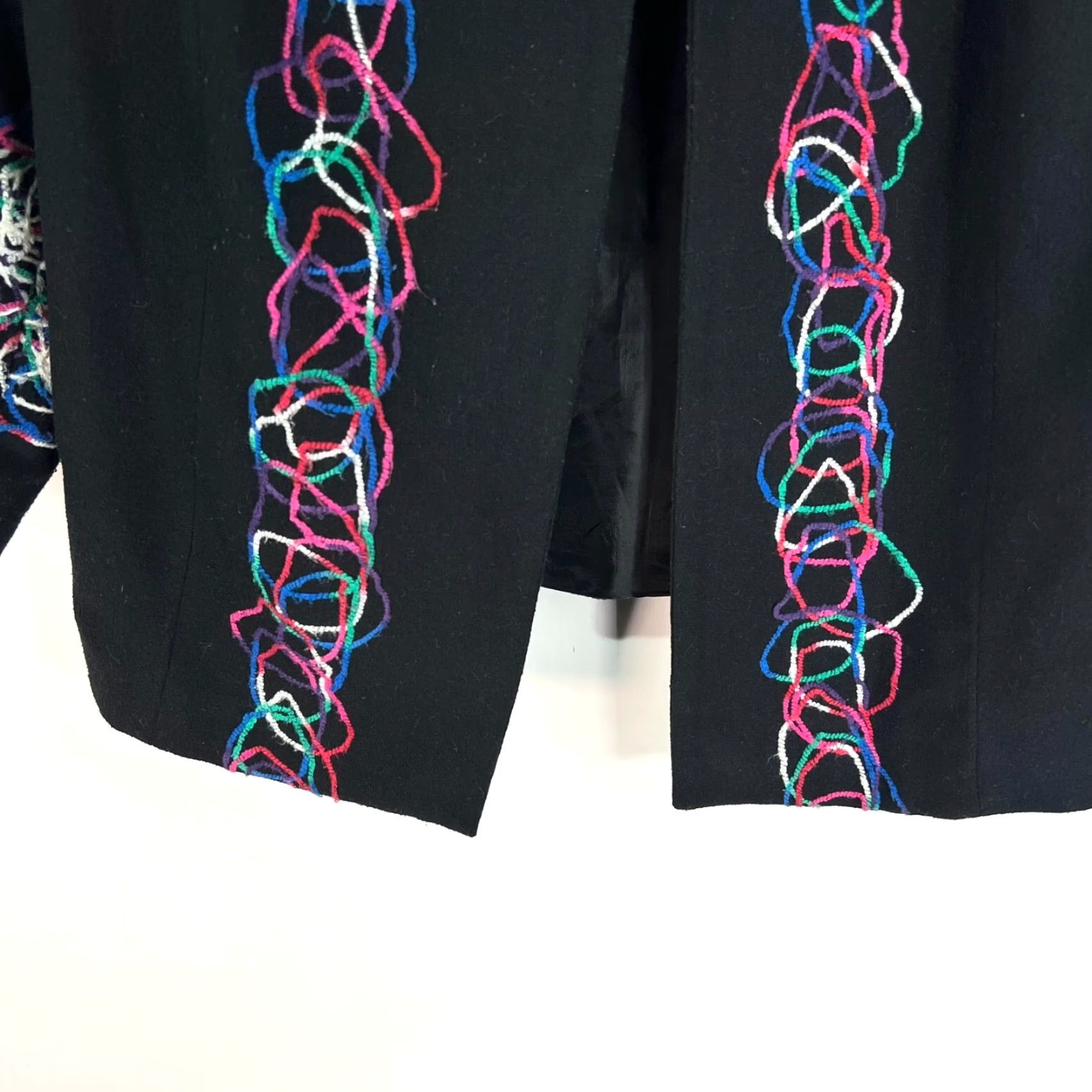 Vintage VINTAGE Trenz Blazer Womens 2X Black Wool Open Knit Geometric Shawl 3/4 Sleeve Mid-Length Designer Pattern Fall Spring Winter Mens? Wait. Size XXL / US 16-18 / IT 52-54 - 4 Thumbnail