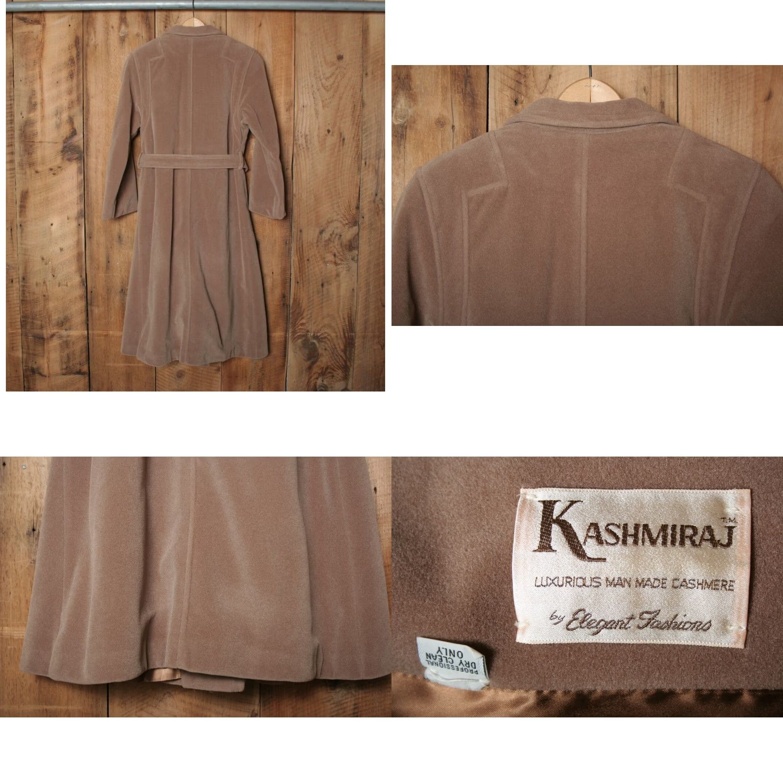 Camel VINTAGE Elegant Fashions Camel Brown Kashmiraj Velour Belted Overcoat M Brown Coat Womens Long Button, Size M Size M / US 6-8 / IT 42-44 - 8 Thumbnail