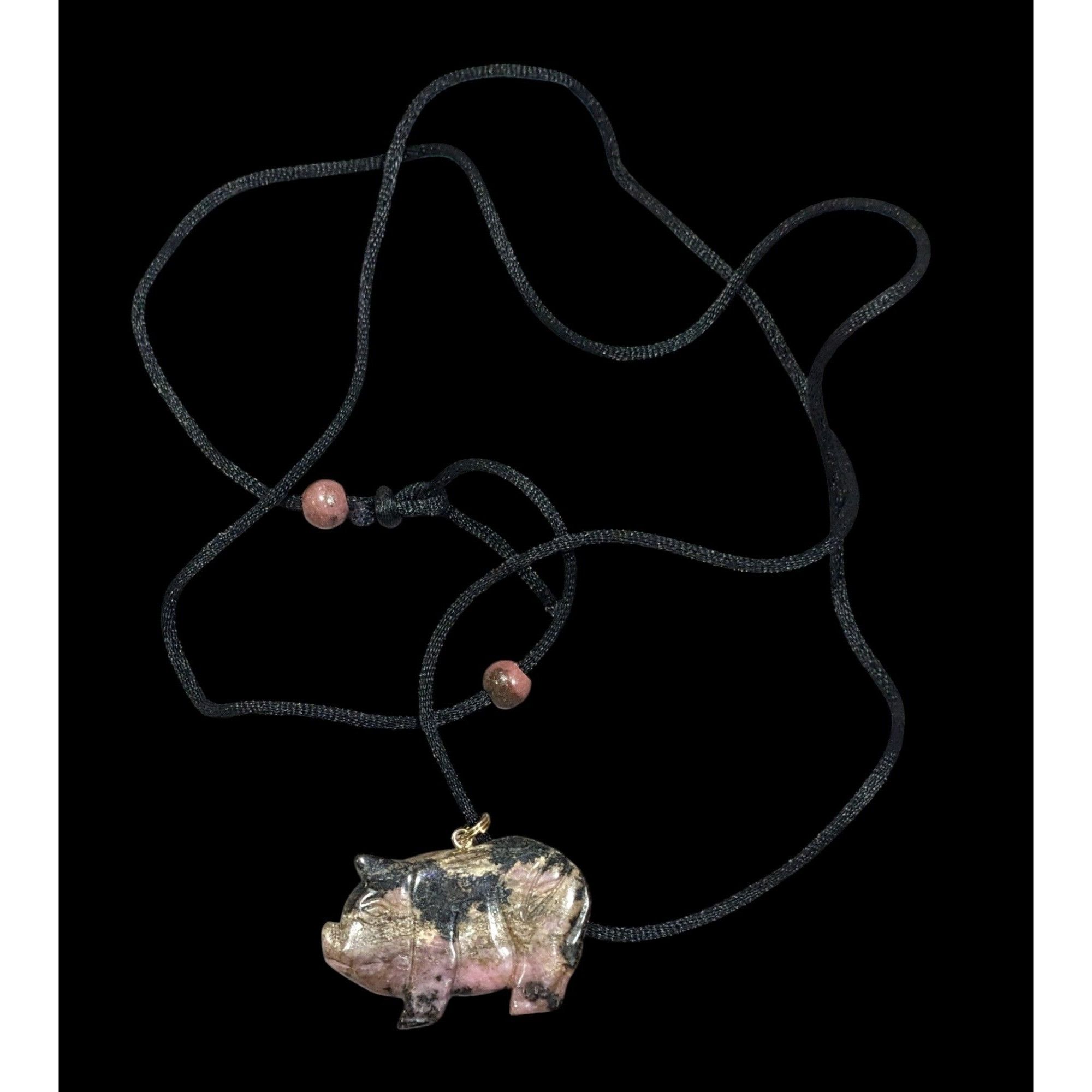 Other Carved Pink And Black Rhodonite Pig Pendant Necklace Size ONE SIZE - 1 Thumbnail