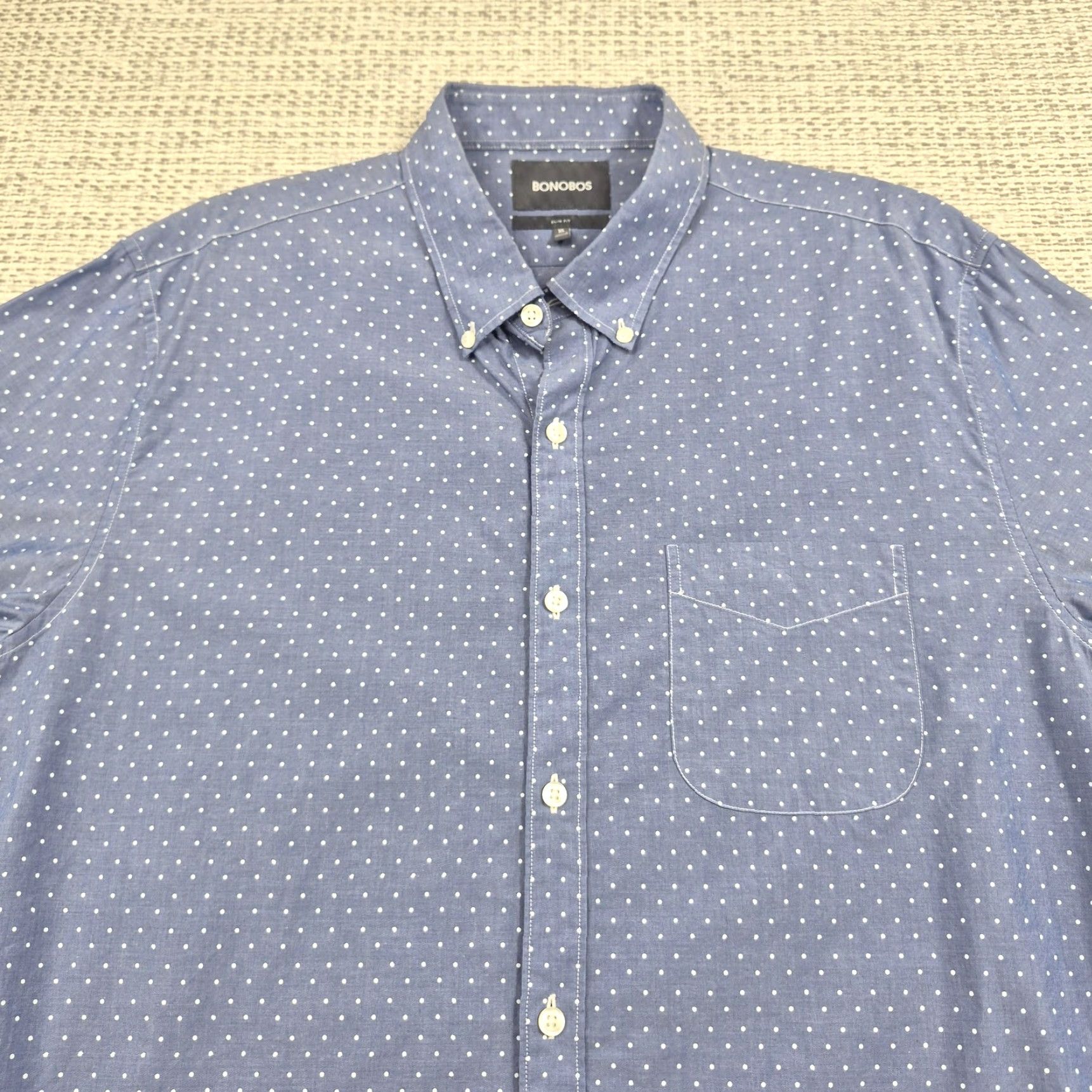 Bonobos Bonobos Button Up Shirt Mens XL Blue Chambray Polka Dot Slim Fit Long Sleeve Size US XL / EU 56 / 4 - 4 Thumbnail