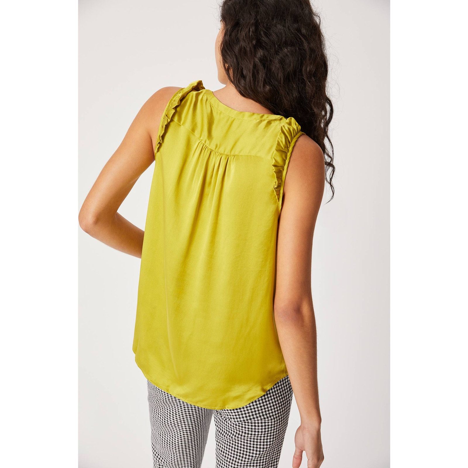 Anthropologie New Anthropologie Lavinia Silk Blouse Ruffled Chartreuse Size S / US 4 / IT 40 - 2 Thumbnail