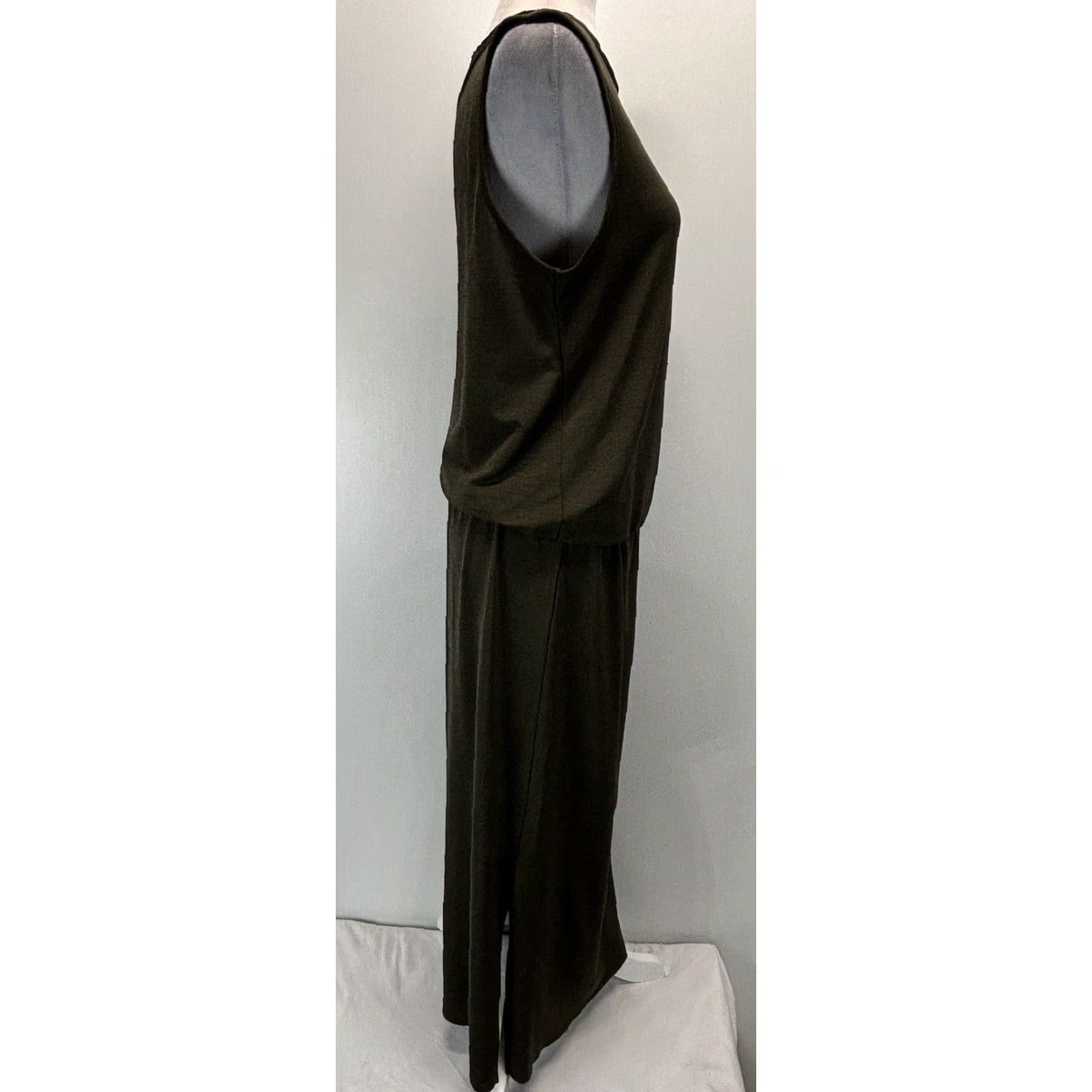 Zara Zara Tank Midi Dress Medium Olive Gathered Waist Side Slits Casual Comfort Size M / US 6-8 / IT 42-44 - 4 Thumbnail