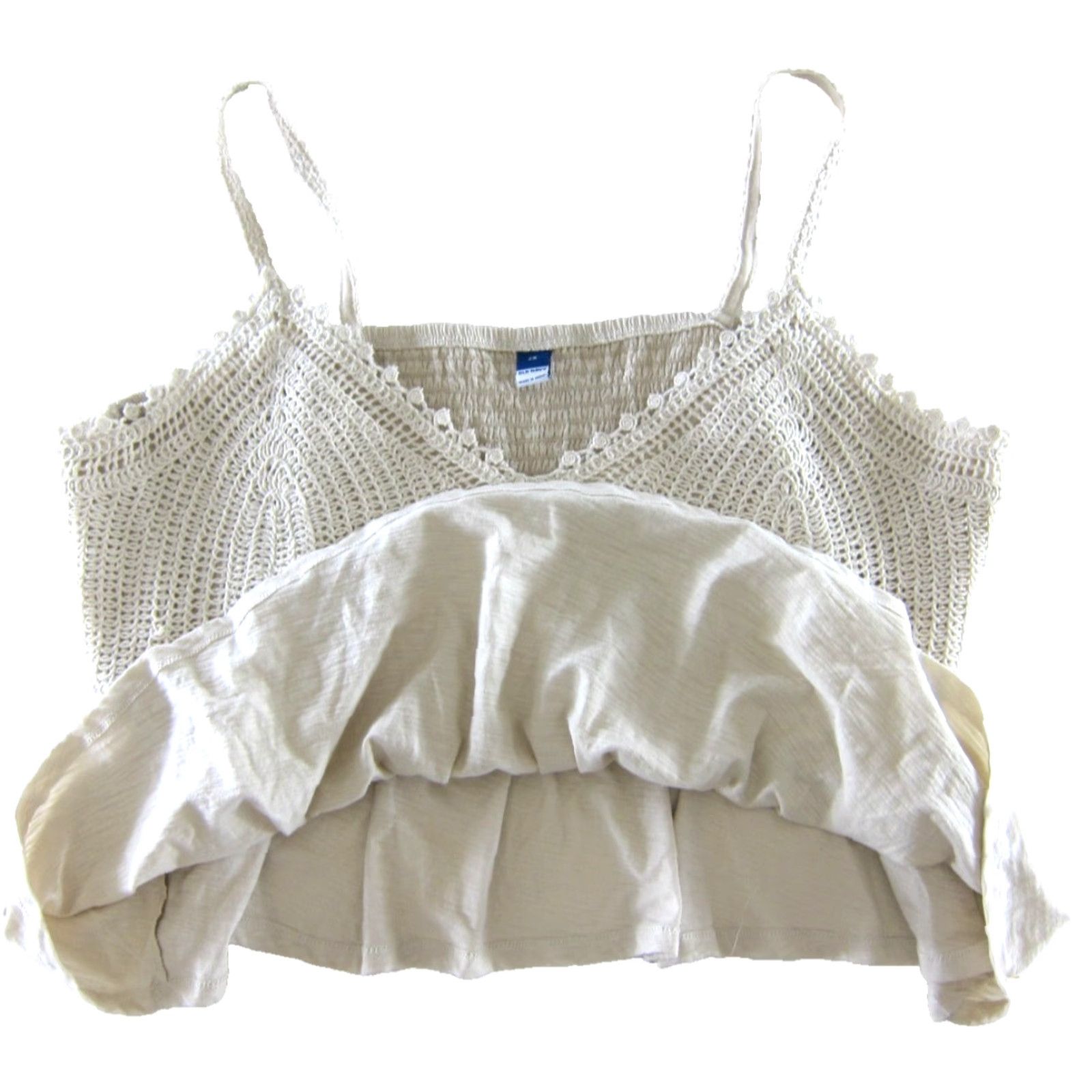 Old Navy NWT Old Navy Ivory Cotton Jersey Crochet V-Neck Tank Blouse Women 2X Size XXL / US 16-18 / IT 52-54 - 4 Thumbnail