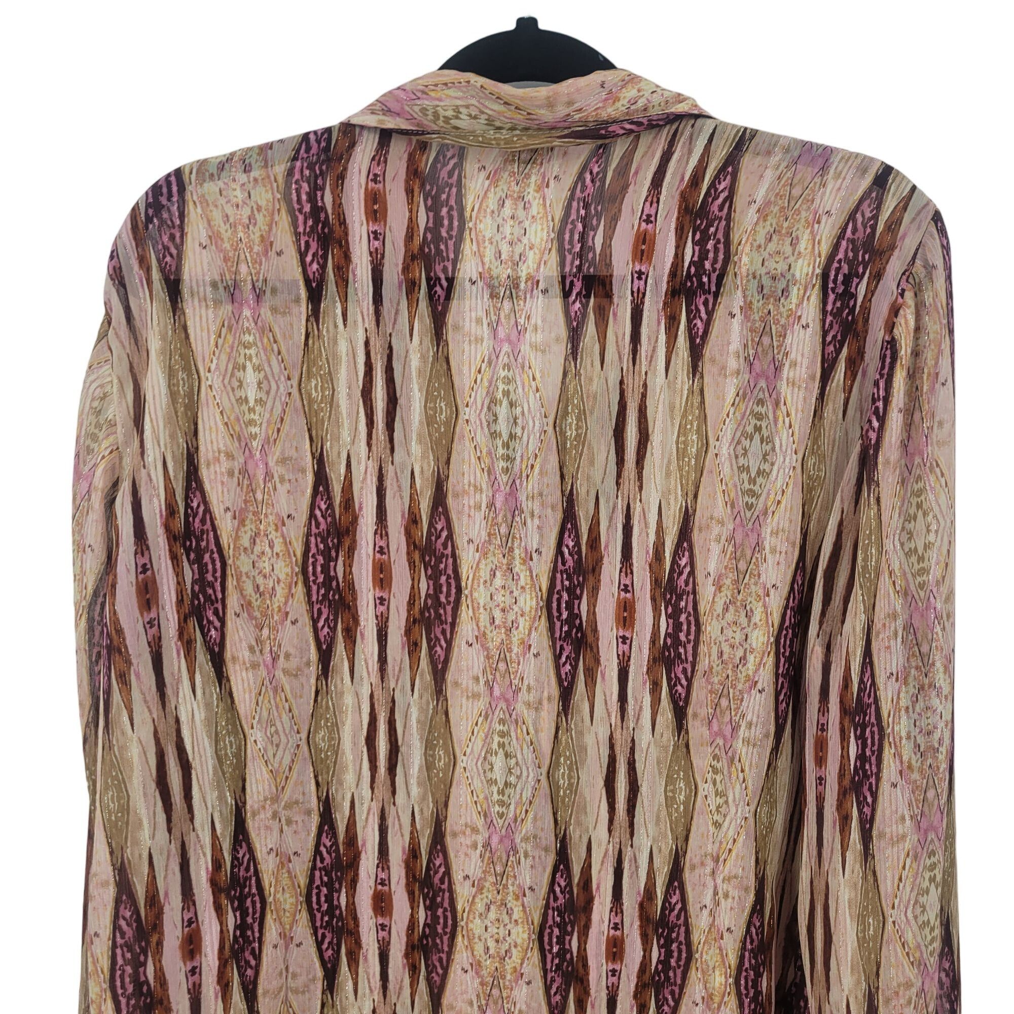 Vintage Vintage 70s Sheer Button Down Blouse XL Pink Streaked Groovy Size XL / US 12-14 / IT 48-50 - 9 Thumbnail
