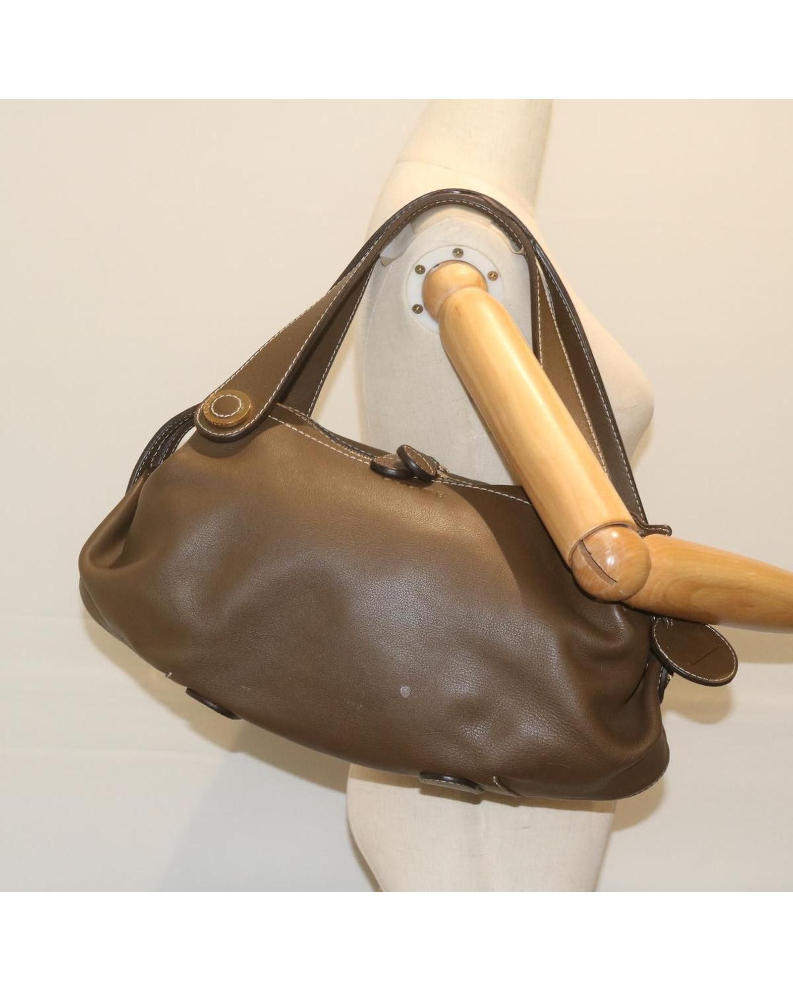image of Sophisticated Brown Leather Shoulder Bag With Name Tag By Loewe, Women's