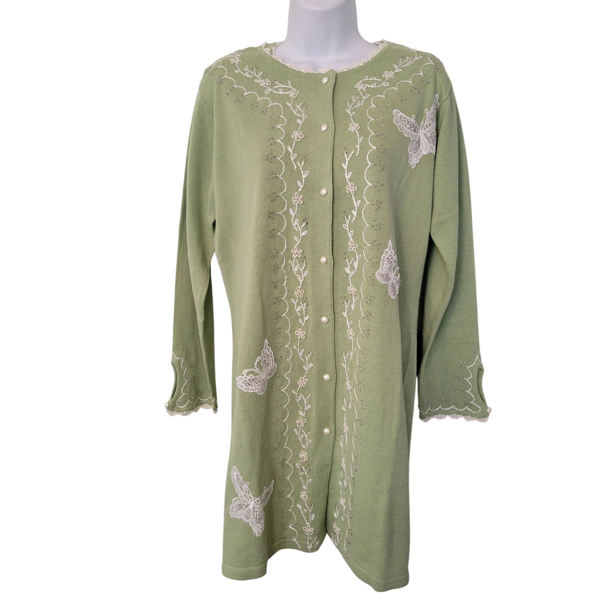 Storybook Knits S Shimmery Dream Green Sweater Tank Cardigan
