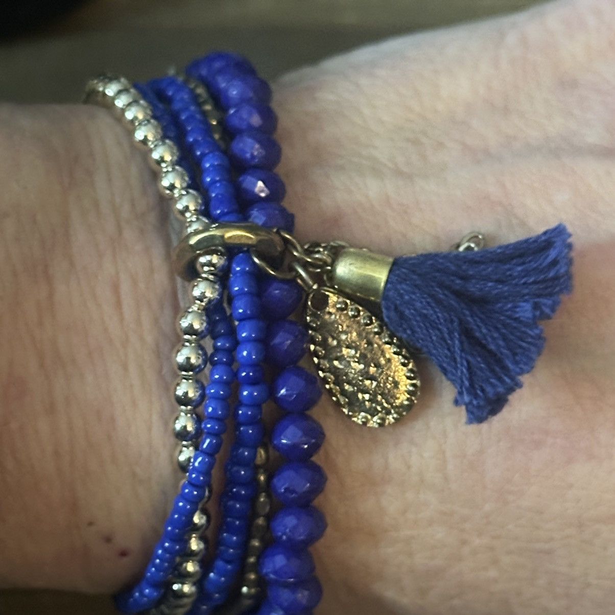 Other Multi strand blue and gold bead stretch bracelet Size ONE SIZE - 3 Thumbnail