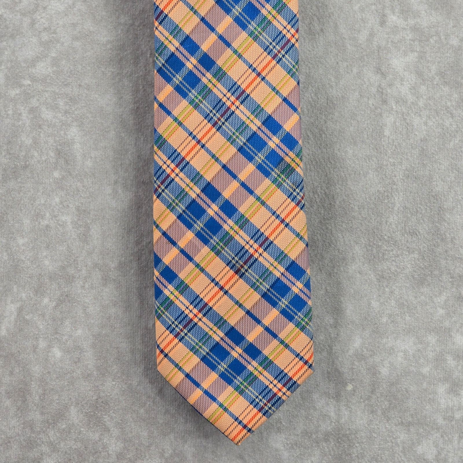 Chaps Chaps Orange Plaid Stripe Tartan 100% Polyester Neck Tie Size 28 - 1 Thumbnail