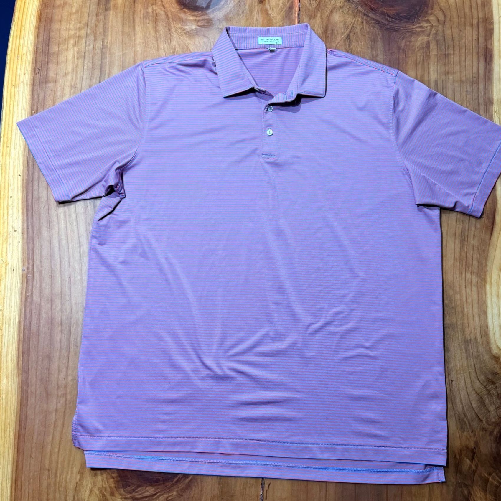 Peter Millar Peter Millar Polo Shirt Mens XXL Pink Blue Striped Golf S/S Polyester S15 Size US XXL / EU 58 / 5 - 2 Thumbnail