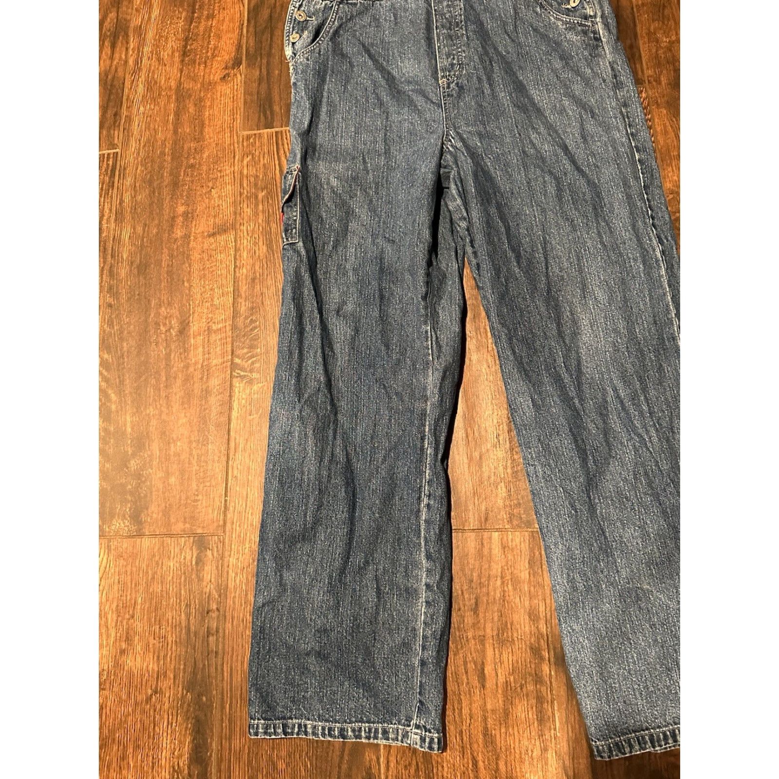 Equipment VINTAGE BUM Equipment Bib Overalls Denim Blue 90s Women's M Medium Jeans Cargo Pocket 5-Pocket Design Buckle Button Size 32" / US 10 / IT 46 - 3 Thumbnail