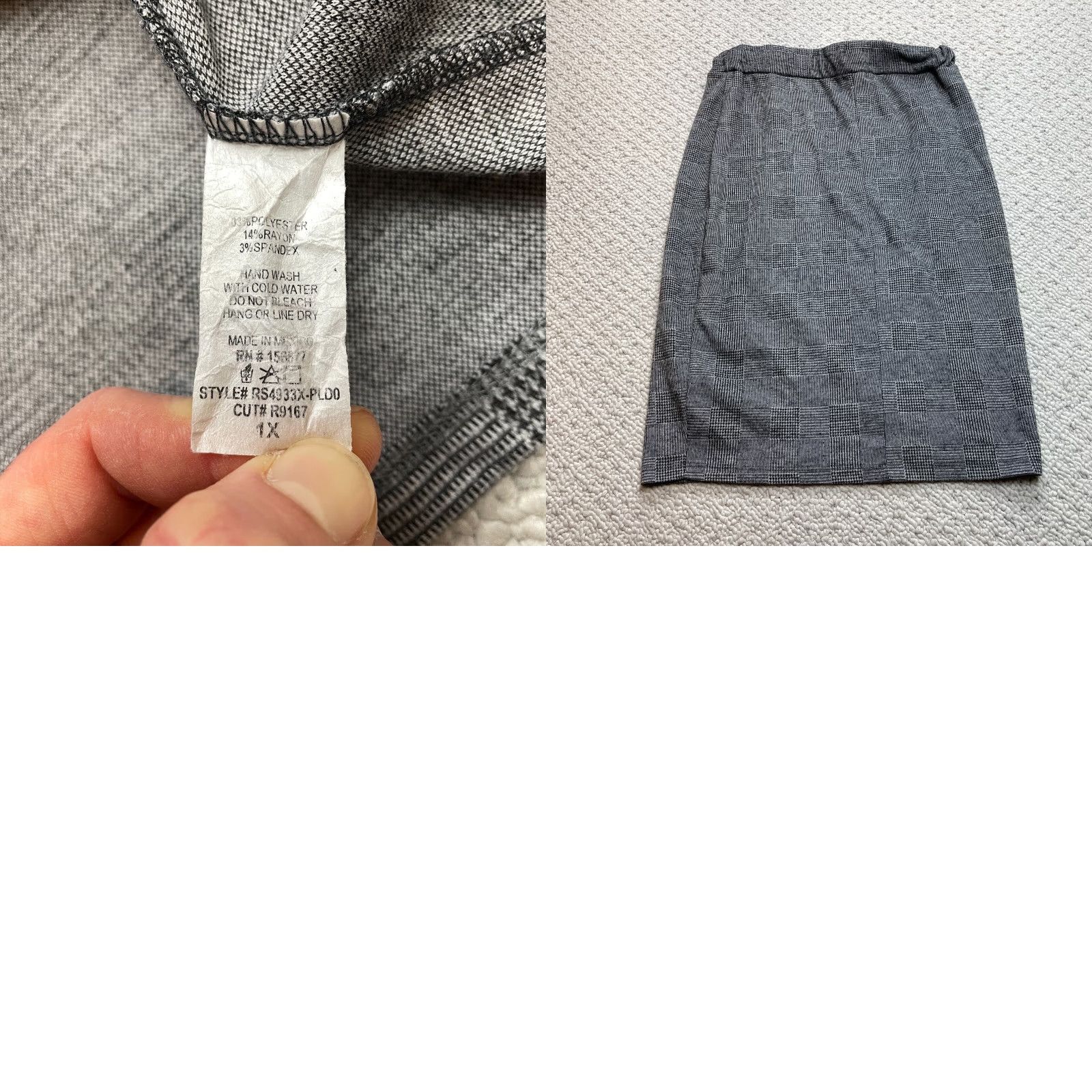 Vintage Rag Doll Skirt Womens 1X Gray Stretch Knee Length Check Polyester Denim Vintage No Size 40" / US 18 - 8 Thumbnail