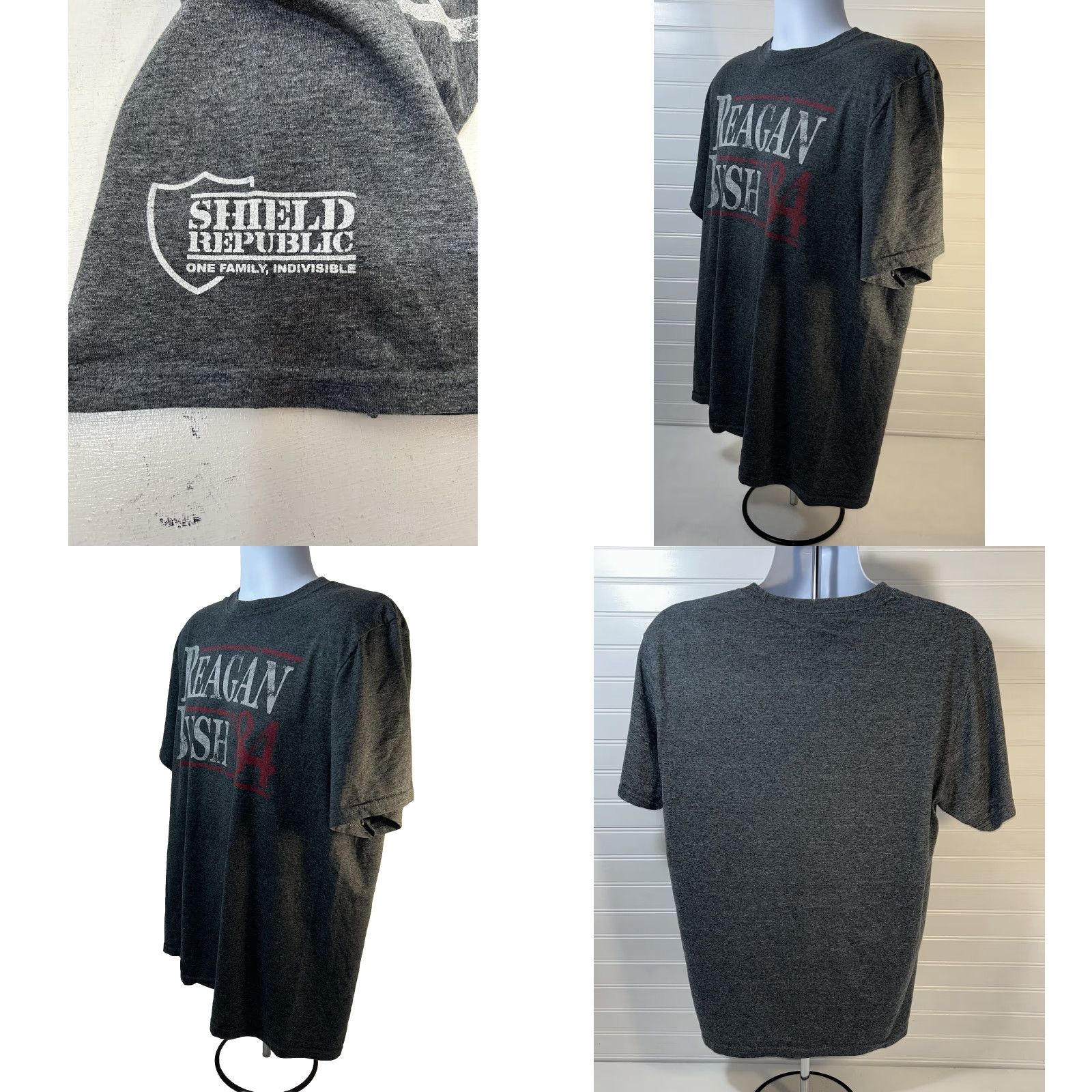 Gildan Reagan-Bush ‘84 Campaign Shirt Men Large Retro Republican Dark Heather Gray Shirt Mens Graphic Tee Size US L / EU 52-54 / 3 - 9 Thumbnail
