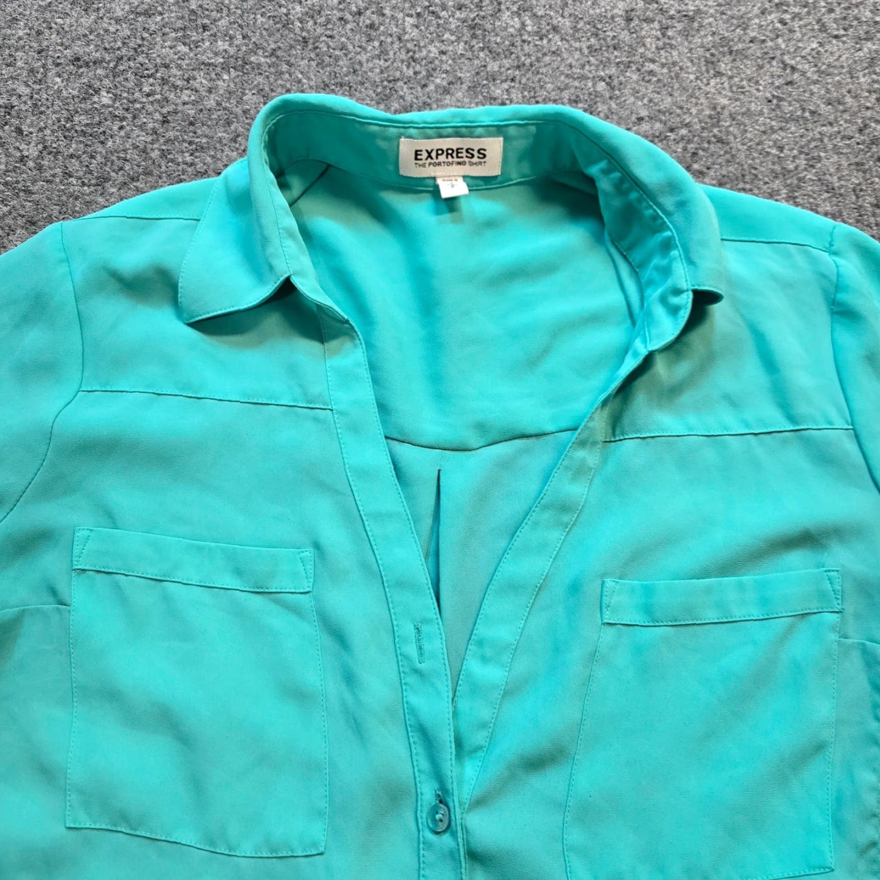 Express Express Top Women XS Green Portofino Sheer Long Sleeve Button Casual Career Blouse Size XS / US 0-2 / IT 36-38 - 2 Thumbnail